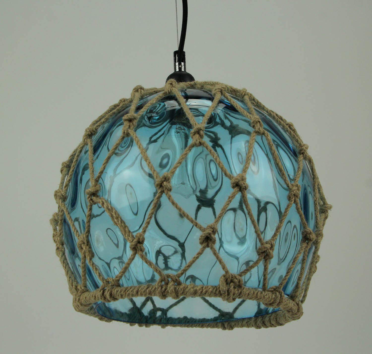 Blue Rope Wrapped Glass Pendant Light - Coastal Style Ceiling Lamp for Beach House, Porch & Nautical Decor