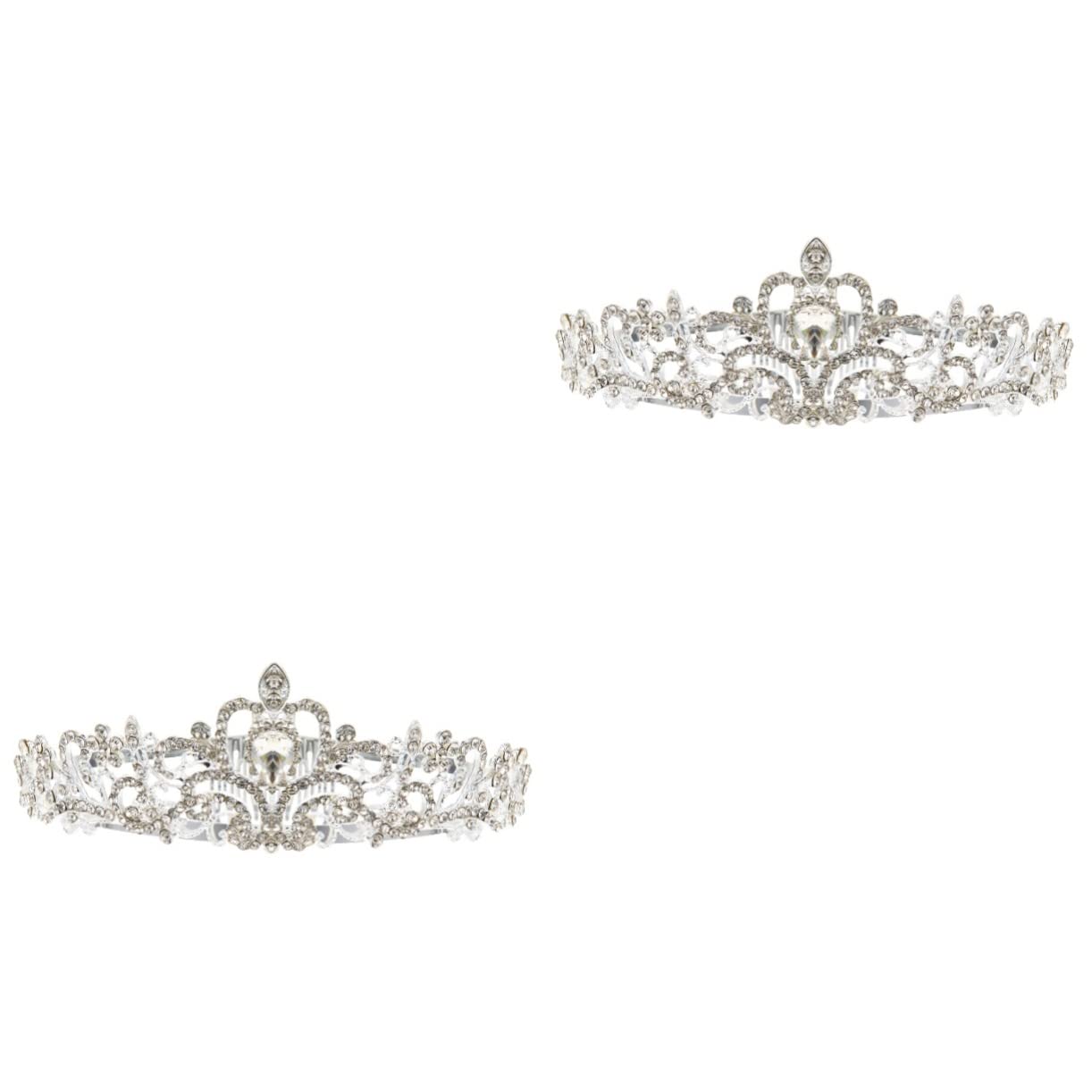 2 Pcs Rhinestone Crystal Crown Floral Headpiece - Wedding Tiara Hair Accessories for Bride, Flower Girl, Prom & Special Occasions
