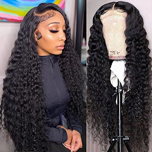 OCTSUN 13X4 HD Transparent Lace Front Wigs - 150% Density 24 Inch Brazilian Virgin Human Hair with Baby Hair & Pre-Plucked Hairline | Deep Curly Water Wave Glueless Lace Wig for Black Women | Perfect for Daily Wear, Special Occasions & Protective Styling