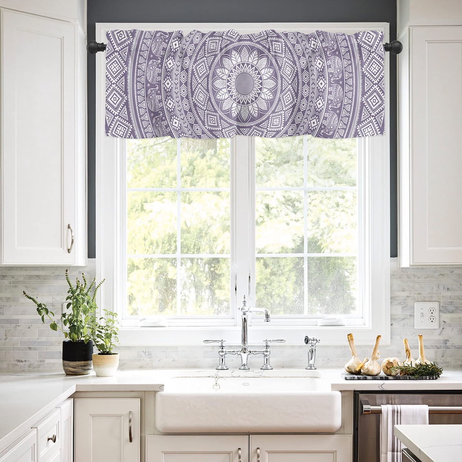 Elephant Mandala Small Window Curtains - Thermal Insulating Tier Curtains for Bathroom & Kitchen (54x18 Inch, 1 Pack) | Boho Ethnic Bohemian Flower Design | Perfect for Home Decor, Apartment Windows & Cozy Spaces