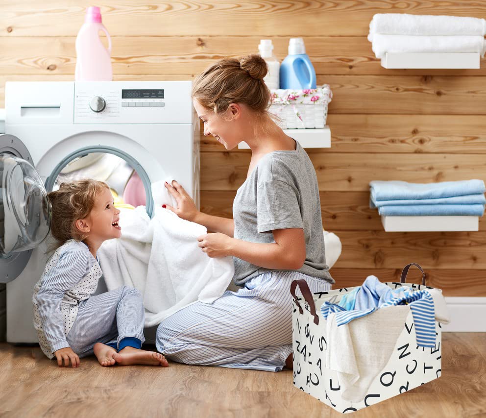 HIYAGON Collapsible Fabric Storage Bin - Rectangular Organizer Basket for Baby, Kids, Pets | Perfect for Toys, Nursery, Clothes, Books & Gift Storage (Alphabet Pattern) - Ideal for Home Organization & Playroom Storage