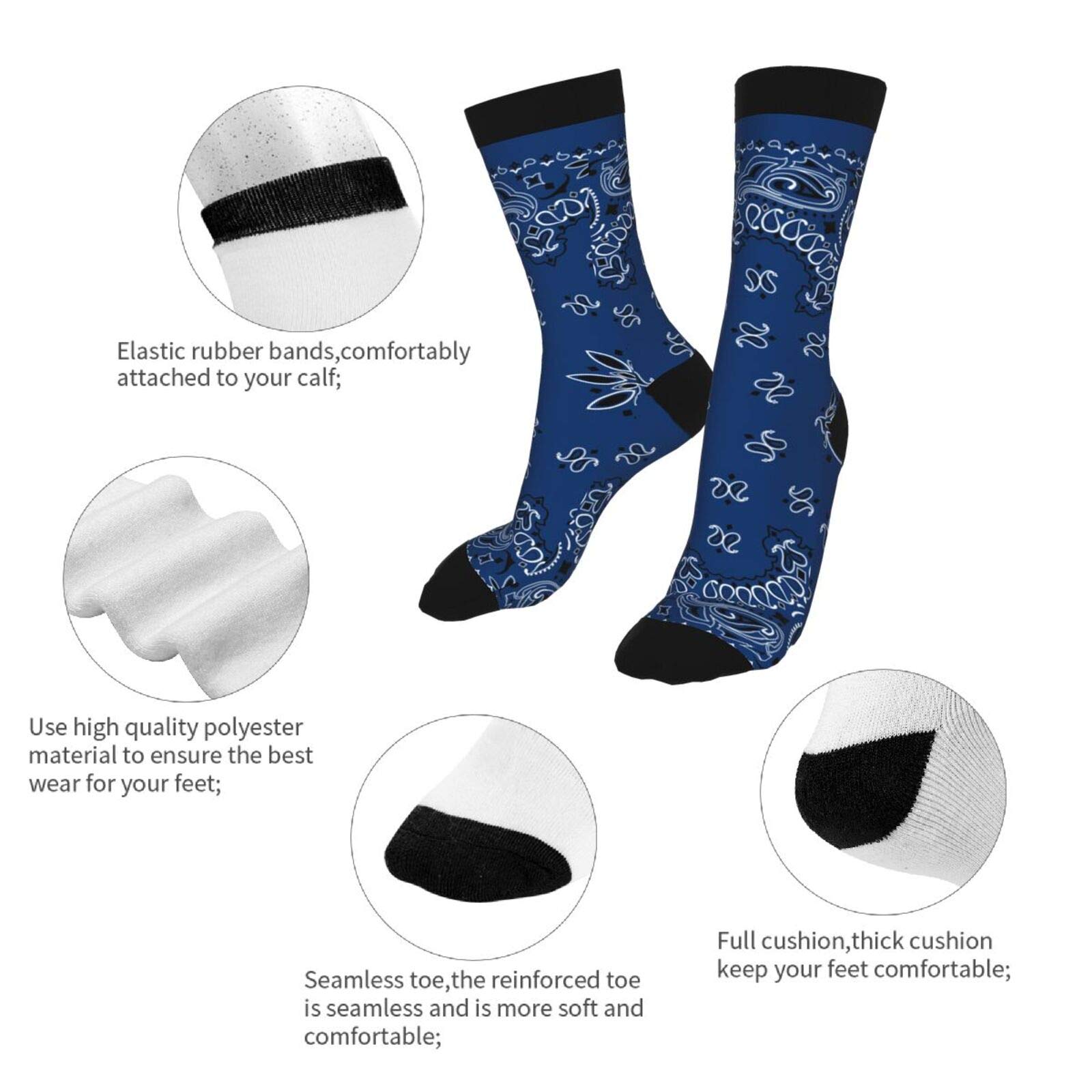 Black Border Blue Paisley Crew Socks - Mid Calf Dress Socks for Men & Women - Comfortable Casual Long Tube Socks for Boys & Girls - Perfect for Office, School & Everyday Wear