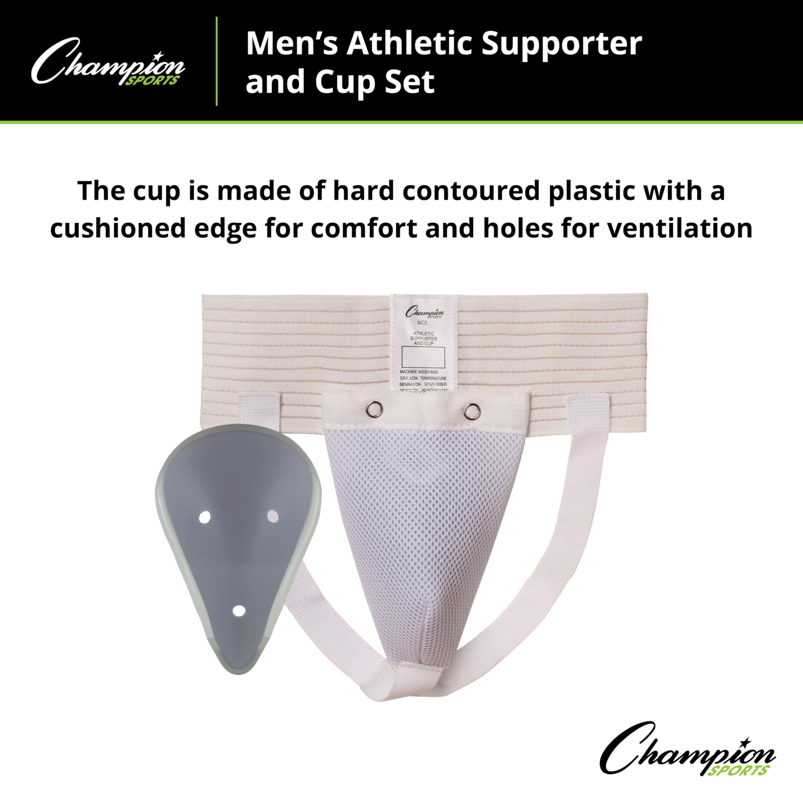 Champion Sports Men's Athletic Cup Supporter - Protective Groin Guard for Baseball, Football, Hockey & Martial Arts - Comfortable Sports Safety Gear for Active Men