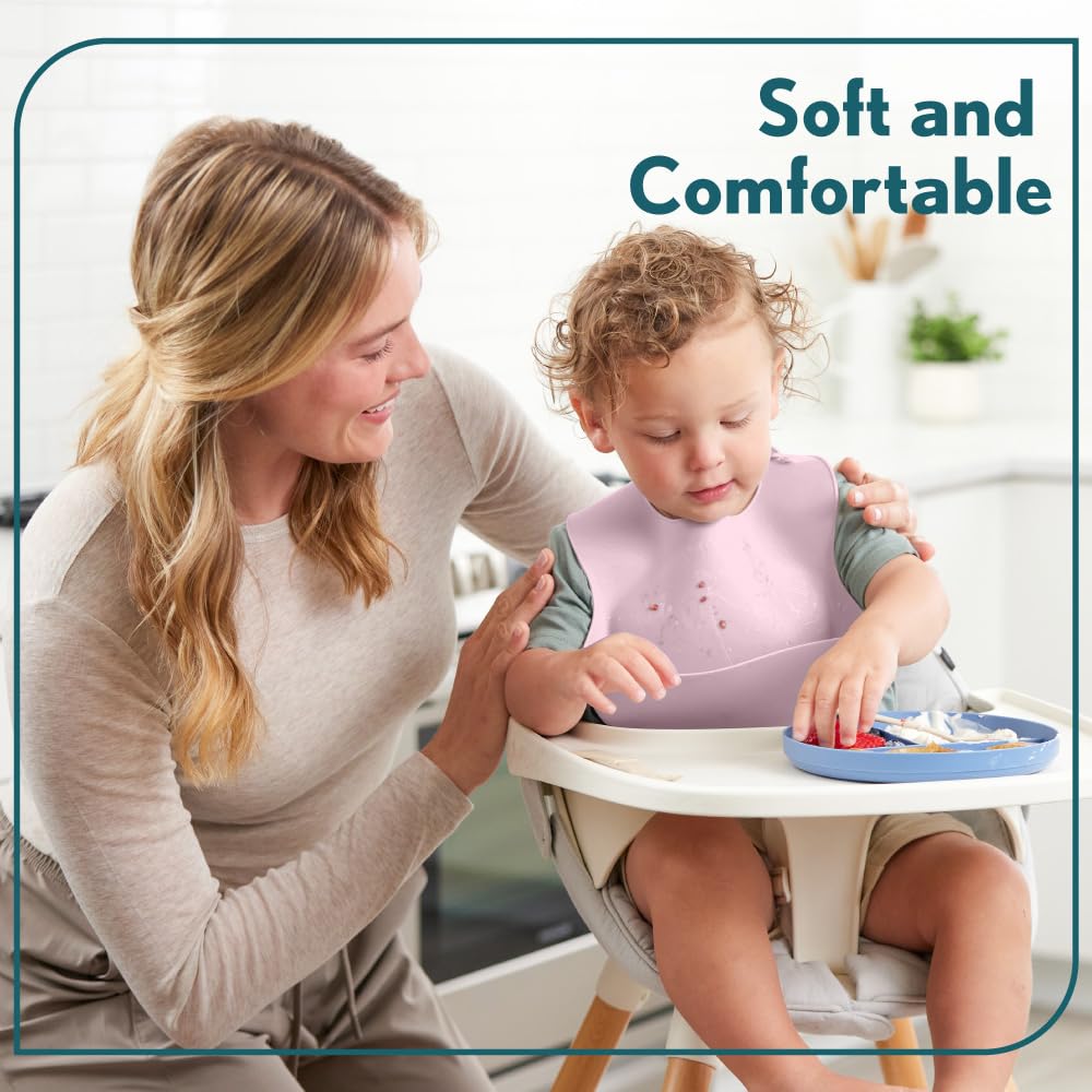 MIGHTY MONKEY BPA-Free Waterproof Silicone Baby Bib - Adjustable Food Catcher for Toddlers & Infants | Dishwasher Safe Feeding Bib for Boys & Girls | Perfect for Mealtime, Teething & Drooling Babies (Pink) - Ideal for Home, Travel & Daycare Use