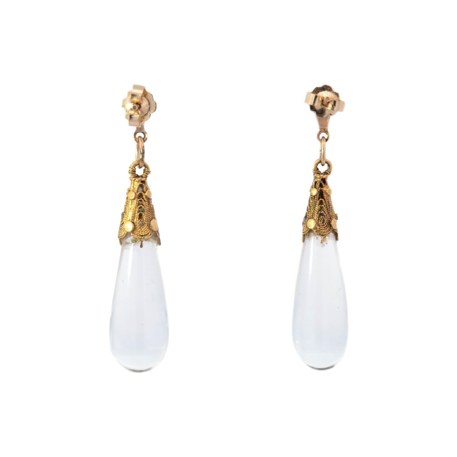 Victorian Style 14K Gold Rock Quartz Crystal Drop Earrings for Women - Elegant Dangle Earrings for Parties, Weddings & Special Occasions