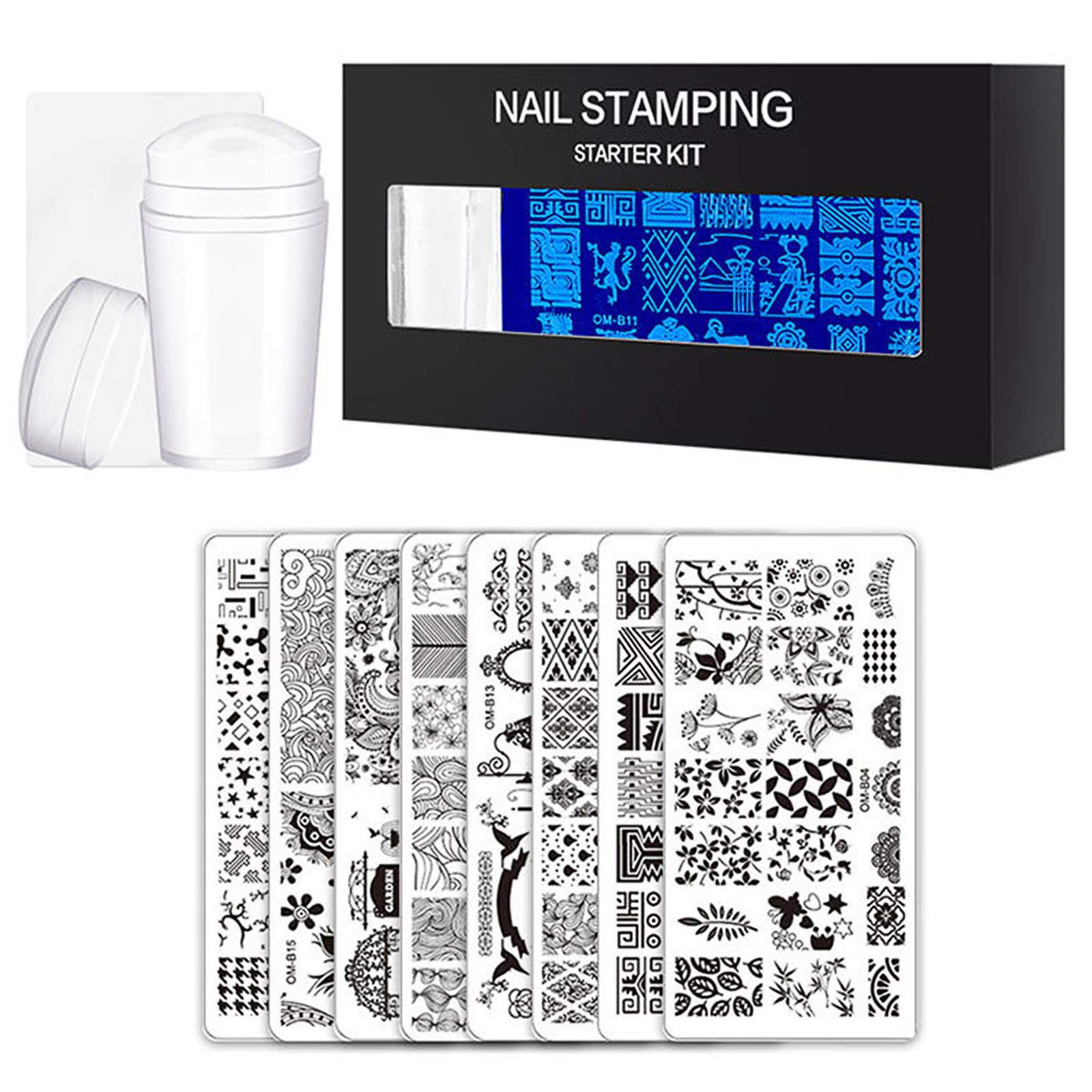 10Pcs Nail Stamping Plates Set with Silicone Clear Stamper & Scraper - Floral & Geometric Designs for Professional Nail Art | DIY Manicure Kit for Home Salon & Party Nail Decoration