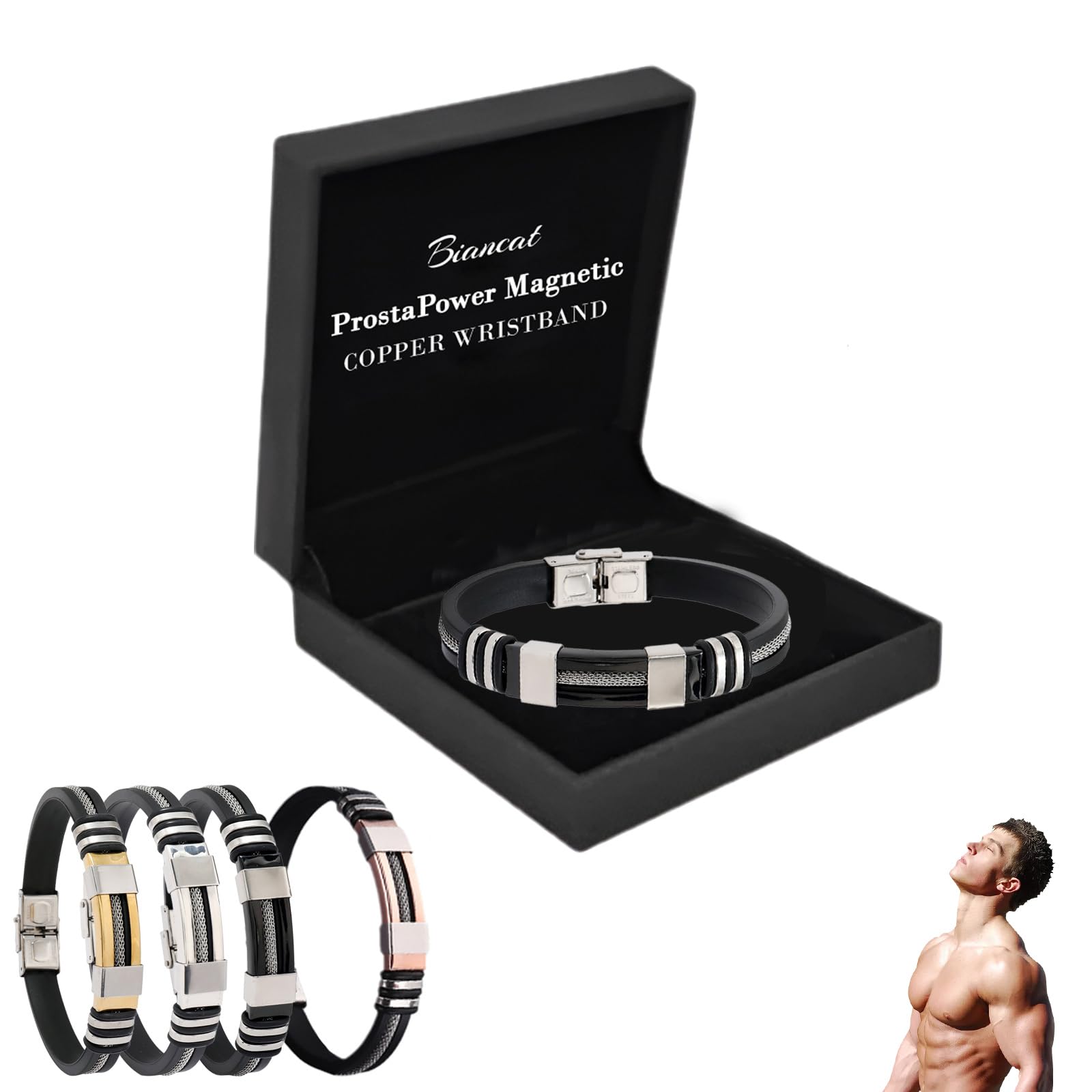 BiancatTM ProstaPower Magnetic Copper Wristband for Men & Women - 99.9% Pure Copper Lightweight Bracelet - AEXZRTM Magnetic Prostate Support Band - Black - Relieve Pain & Improve Circulation - Ideal for Arthritis, Joint Pain & Daily Wellness