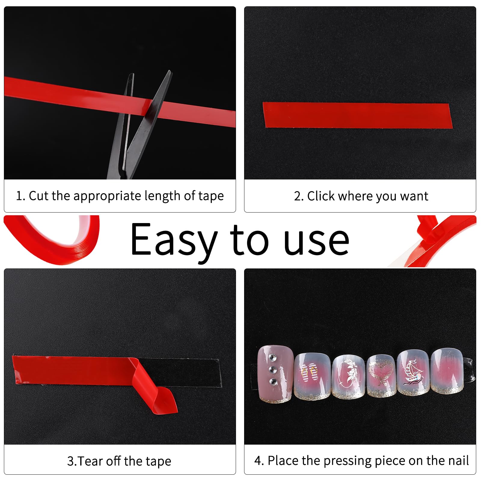 Mozeat Lens 2 Rolls Double Sided Tape for Press on Nails - Strong Adhesive Waterproof Nail Tapes (20FT) | Removable Clear Mounting Tape for Salon Nail Tips & Colors Showcase | Perfect for Nail Art, DIY Manicures & Professional Salon Use