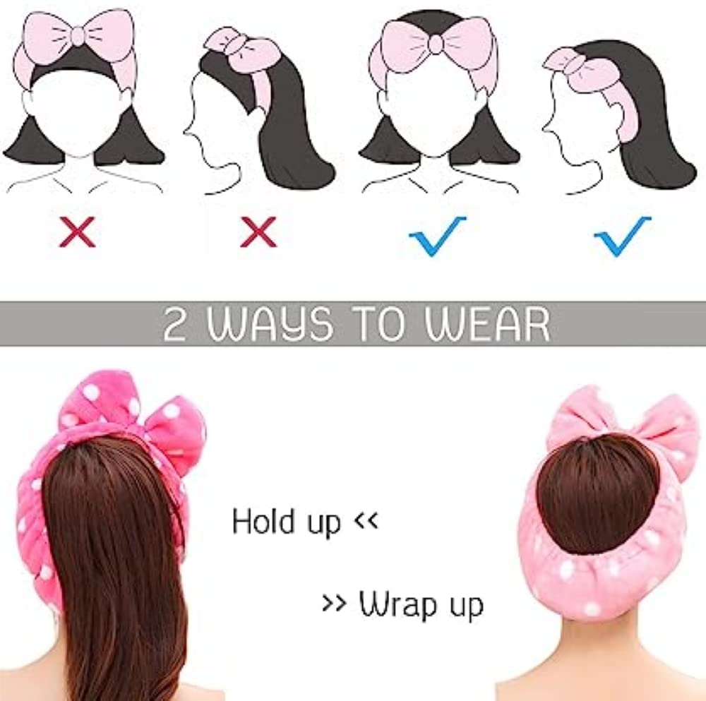 Feelhigh Adjustable Elastic Hair Band for Washing Face, Shower & Spa - Soft Bowknot Headband for Women & Girls - Perfect for Skincare, Bathing & Relaxation