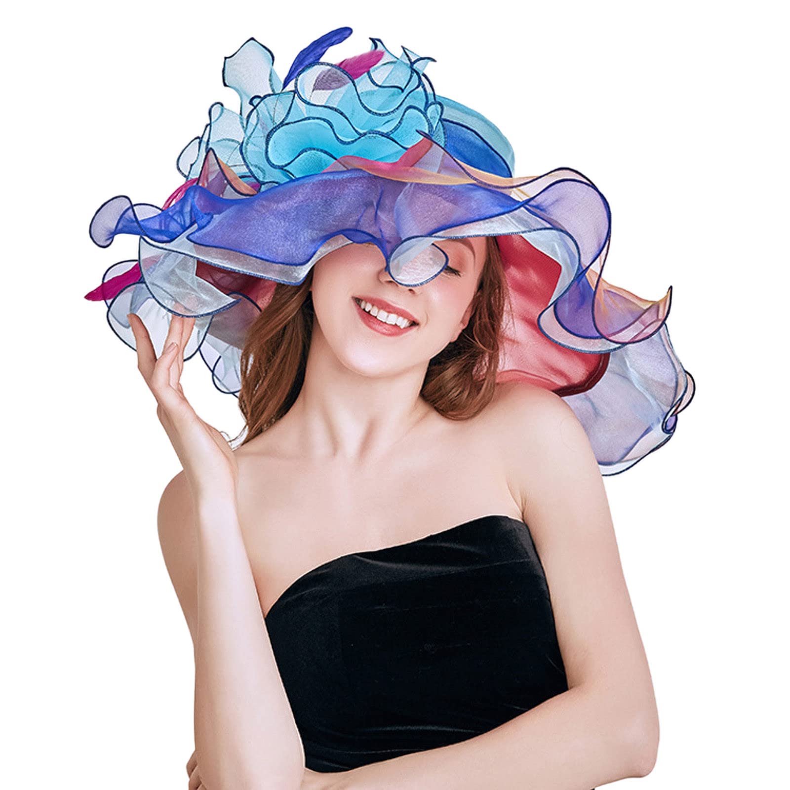 Women's Wide Brim Sun Hat with Floral Design - Summer Beach Hat for Bridal Shower, Outdoor Wedding & Vacation - UPF 50+ UV Protection Scalloped Straw Hat for Women