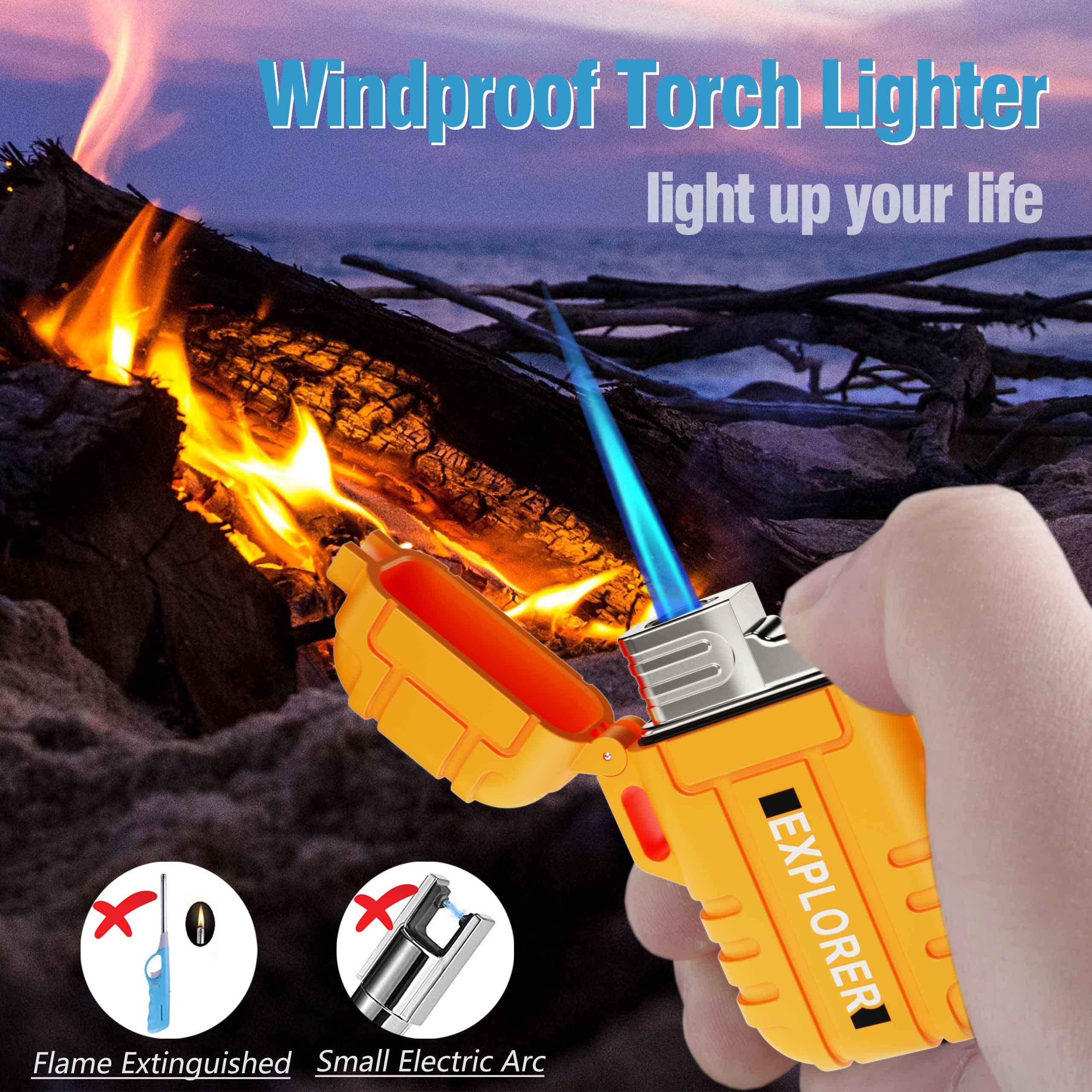 Refillable Torch Lighter - Windproof Butane Jet Flame for Camping, BBQ & Outdoor Use (Orange)