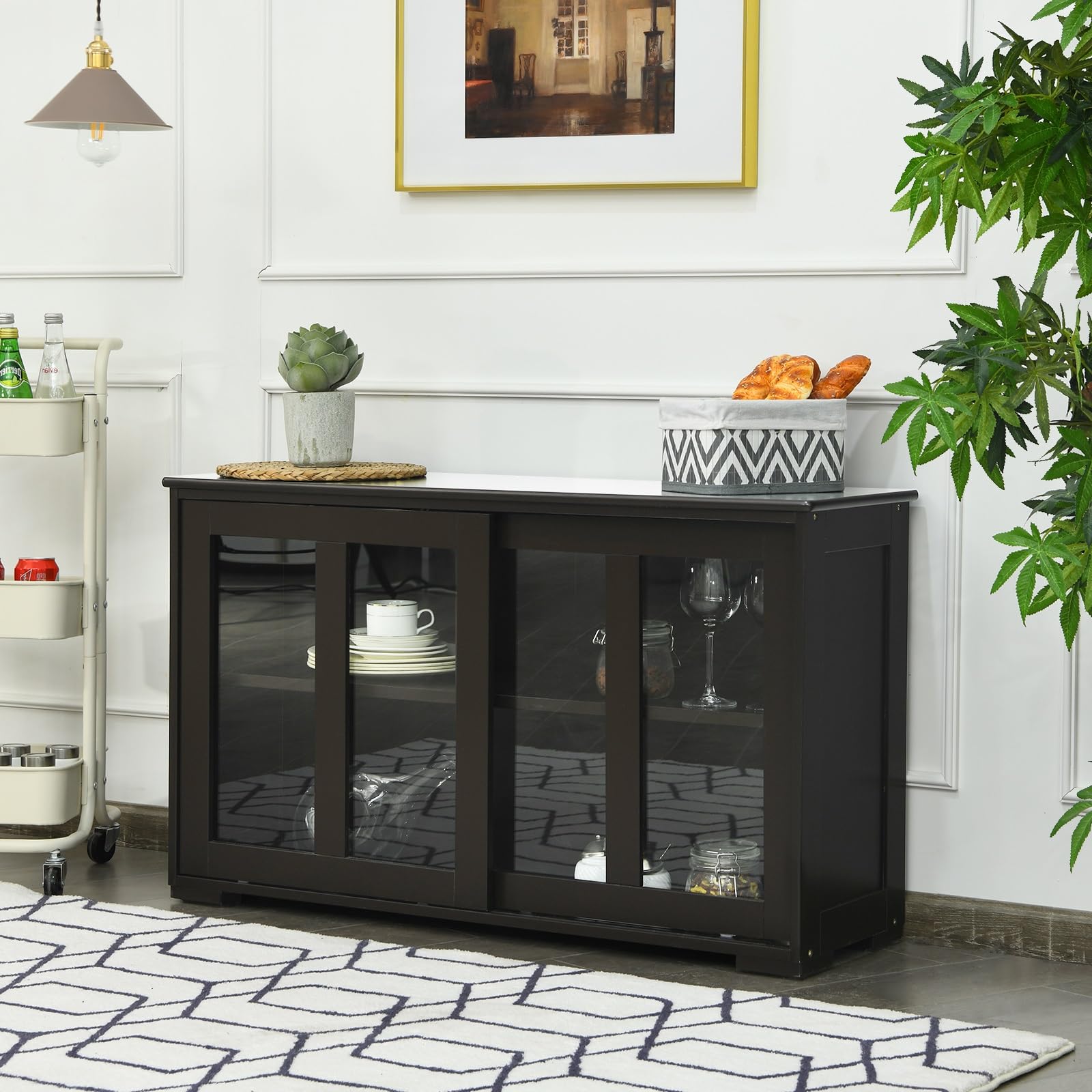 Stackable Sideboard Buffet Cabinet with Adjustable Shelf & Glass Sliding Doors - Wooden Credenza Storage Table for Kitchen, Dining Room, Living Room & Entryway - Perfect for Coffee Bar Setup, Home Organization & Stylish Storage Solutions