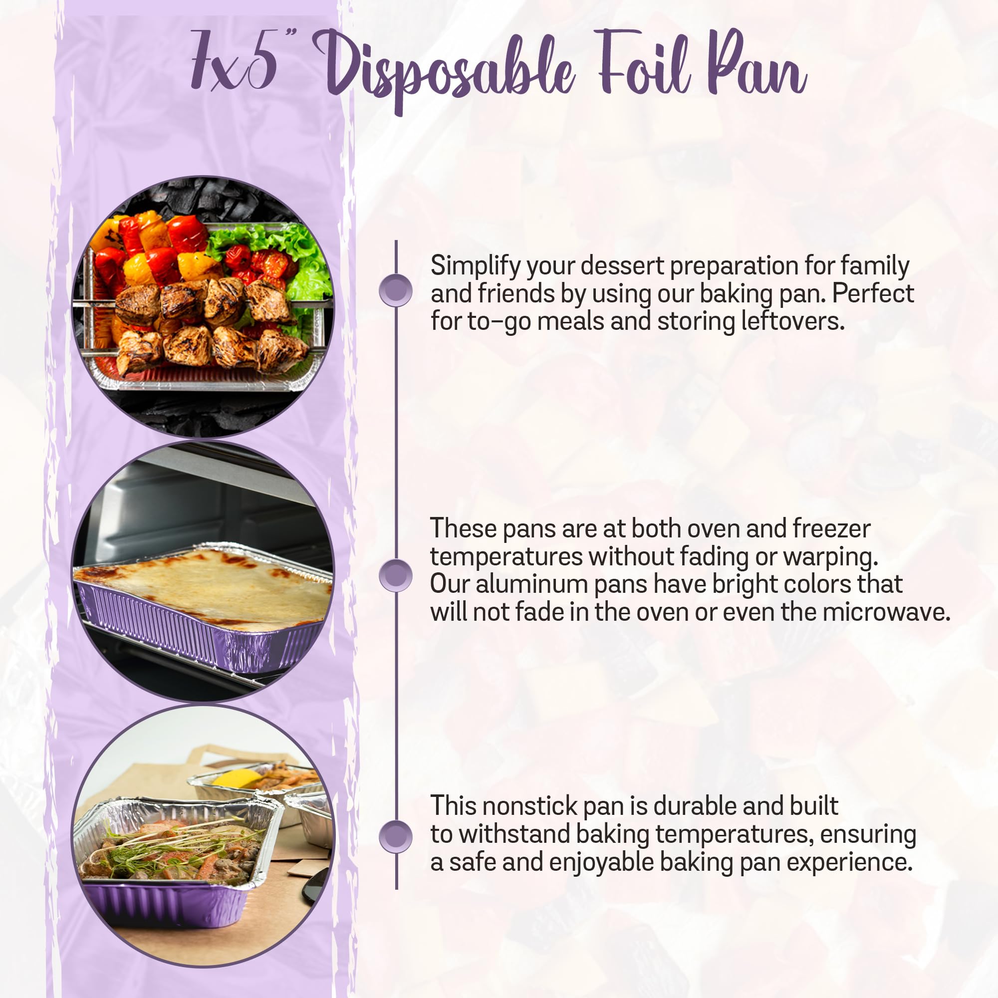 KitchenDance 7x5 Inch Purple Nonstick Aluminum Foil Baking Pans with Plastic Lids - Heavy Duty Reusable Food Storage Containers for Meal Prep, Takeout & Leftovers | Perfect for Home Baking, Party Catering & Restaurant Use