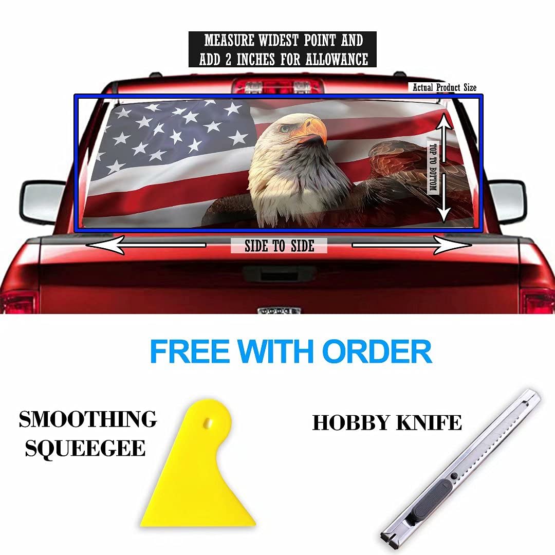 USA Flag Eagle Car Rear Window Sticker - Perforated Vinyl Decal for Truck Back Windshield | Scratch-Resistant Automotive Decoration | Patriotic Car Accessories for Trucks, SUVs & Vehicles (Perfect for 4th of July, Veterans Day & Car Shows)