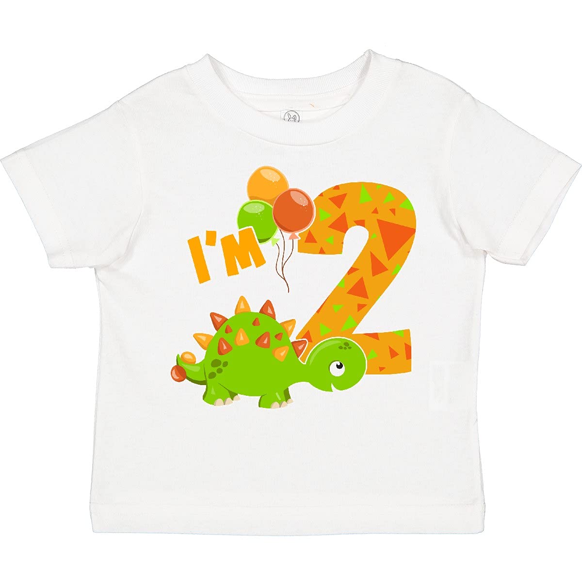 Inktastic Happy Dinosaur 2nd Birthday Green Toddler T-Shirt - Cute Dino Graphic Tee for Boys & Girls Birthday Party Outfit