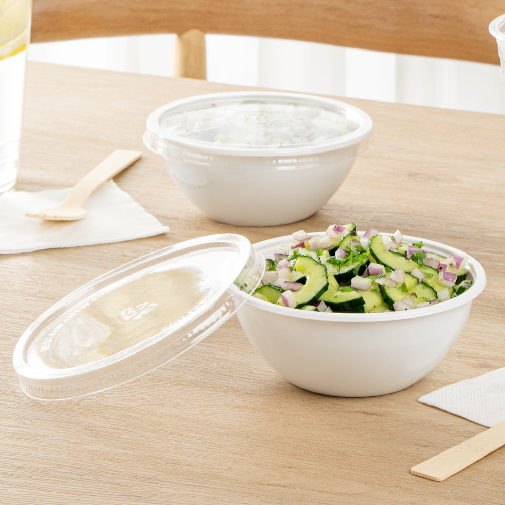 7 oz Round White Plastic Salad Bowls - 5