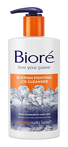 Bioré Blemish Fighting Ice Cleanser with Salicylic Acid - Oil Free Acne Treatment for Clear Skin, Prevents Breakouts, Cools & Refreshes (6.77 oz) - Perfect for Daily Face Wash & Post-Workout Skincare Routine