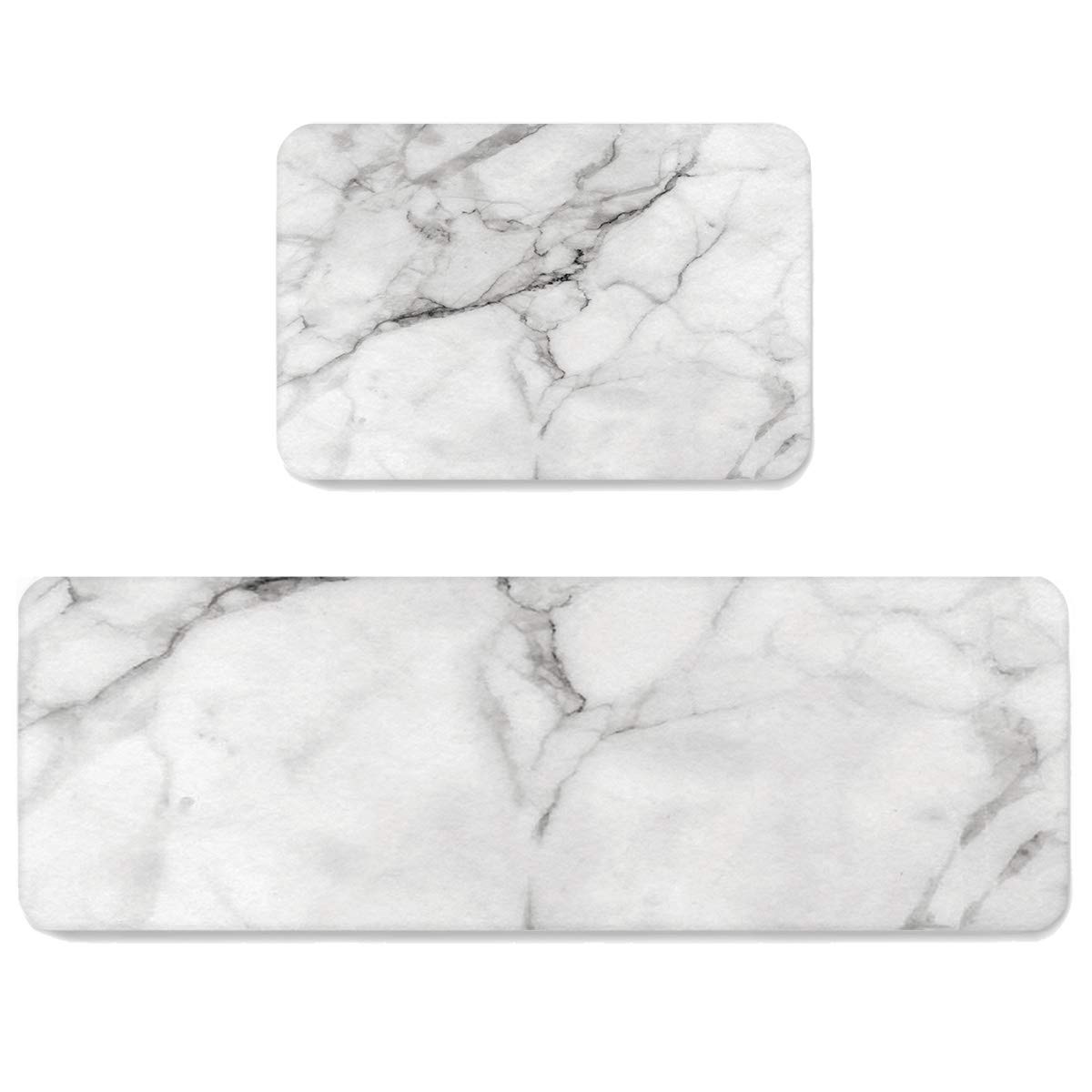 HELLOWINK Anti-Fatigue Kitchen Mat Set of 2 - Non-Slip Wild Marble Gray White Kitchen Rugs for Floor, Home, Office, Sink & Laundry - Watercolor Art Design - Perfect for Standing Comfort While Cooking, Washing Dishes or Doing Laundry