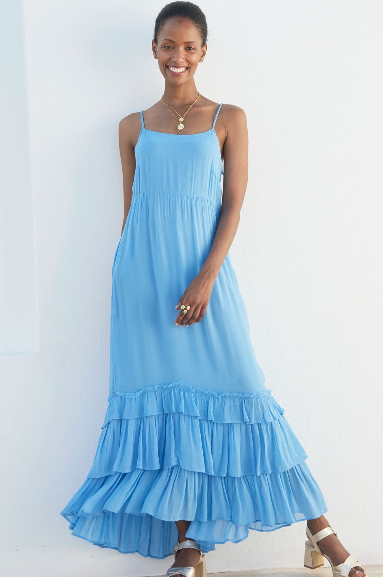 Jasmina Dress - Elegant Blue Flowy Midi Dress for Women | Perfect for Casual Outings, Date Nights & Summer Parties
