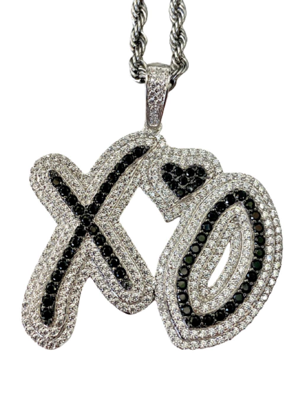 Custom XO Men & Women 925 Sterling Silver Iced Out Pendant with 3mm Stainless Steel Rope Chain (16