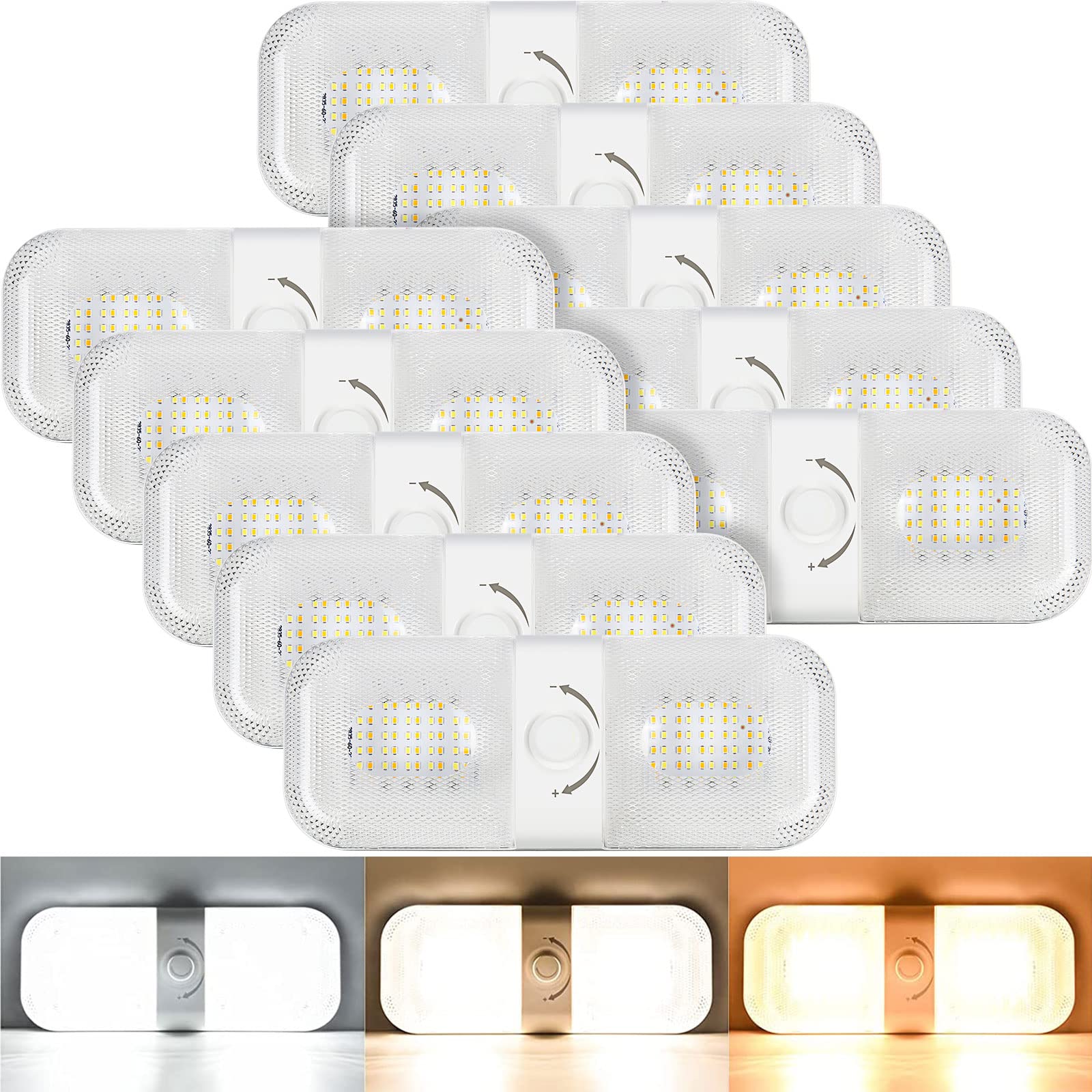 Retisee 10 Pack RV Interior LED Dome Lights - 1700LM, 3 Color Temperature (2700K-6700K), 12V Ceiling Lights with ON/Off Switch - Perfect for Campers, Cars, Trailers & Boats - Ideal for Night Driving, Reading & Interior Lighting