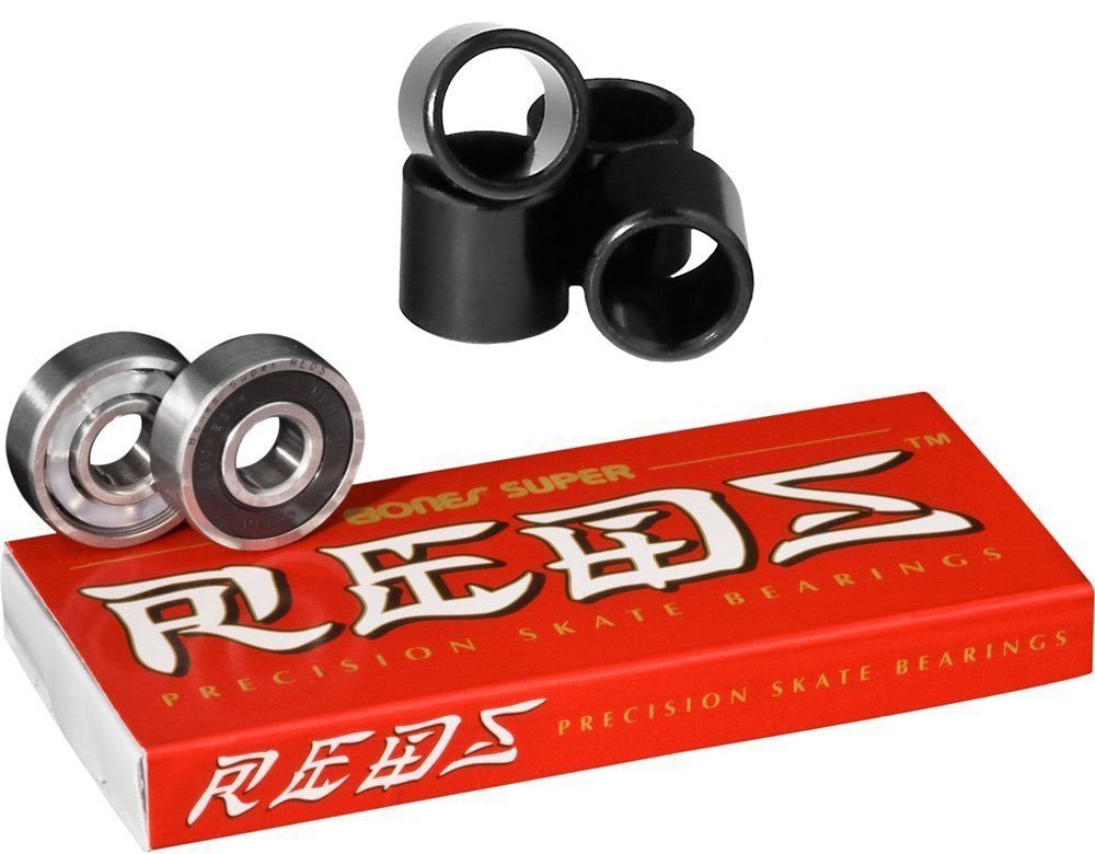 Bones Super Reds Bearings - 8 Pack with Free Spacers | High-Speed Skateboard Bearings for Smooth Riding | Perfect for Street Skating, Longboarding & Skatepark Tricks
