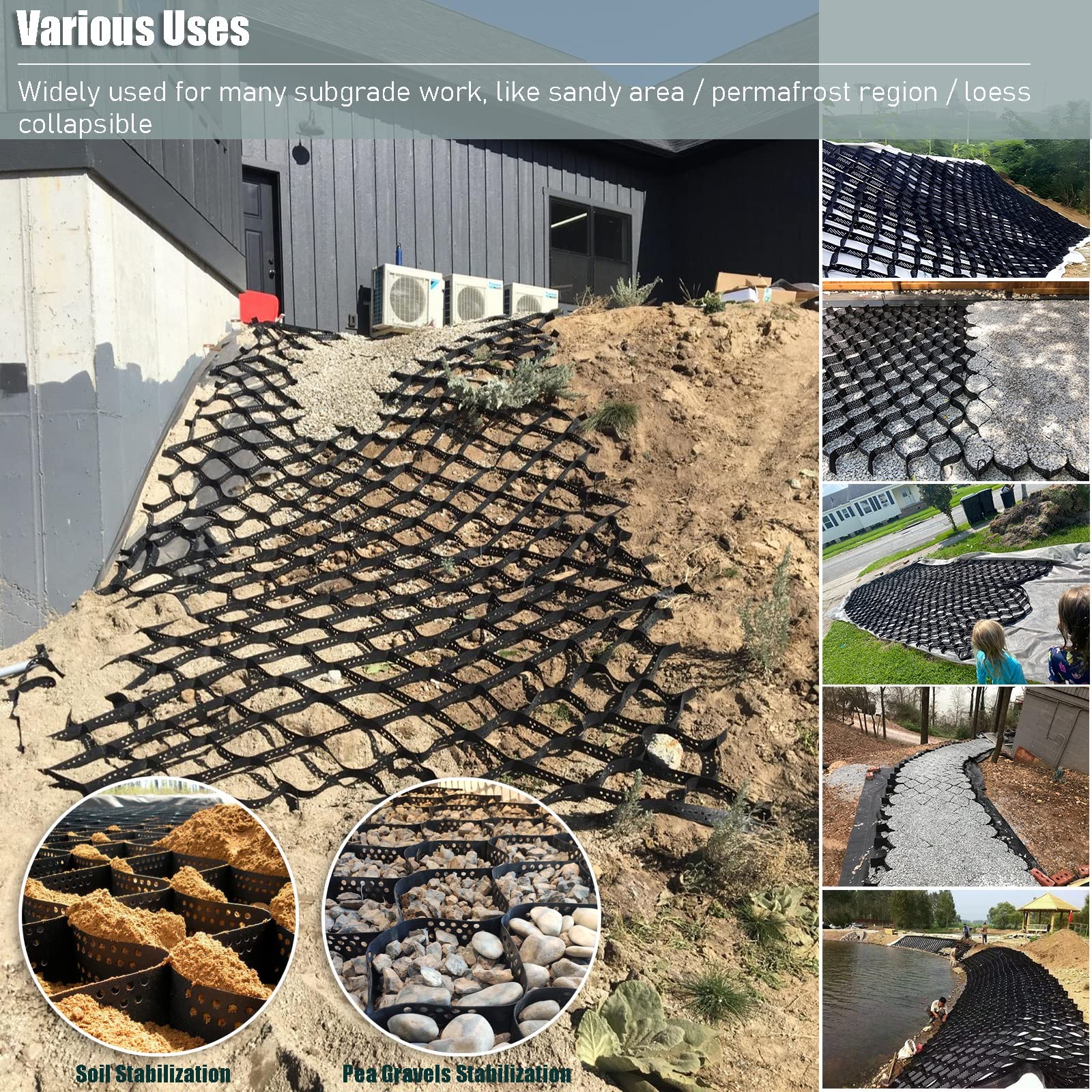 2 Inch Tall Permeable Geo Grid - Heavy Duty Polyethylene Ground Stabilization Grid (6x9m/19.7x29.5ft) for Subgrade Reinforcement, Landscaping, Parking Lots & Driveways | Foldable, Scalable Solution for Erosion Control & Soil Stabilization