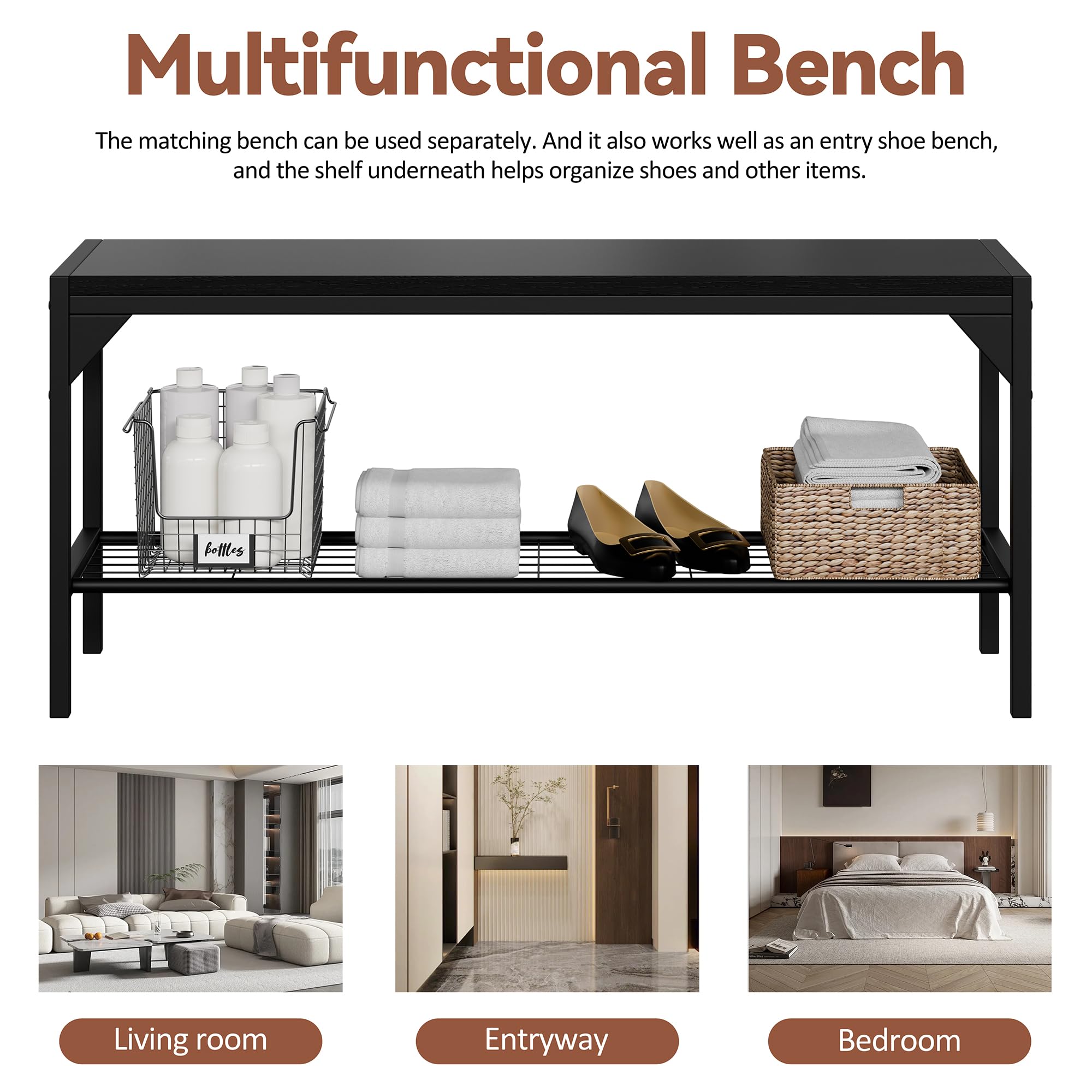 Meilocar 4-Piece Wooden Dining Table Set with 2 Chairs & Bench, Industrial Kitchen Table with Storage Racks - Perfect for Small Spaces, Breakfast Nooks & Modern Farmhouse Dining Rooms