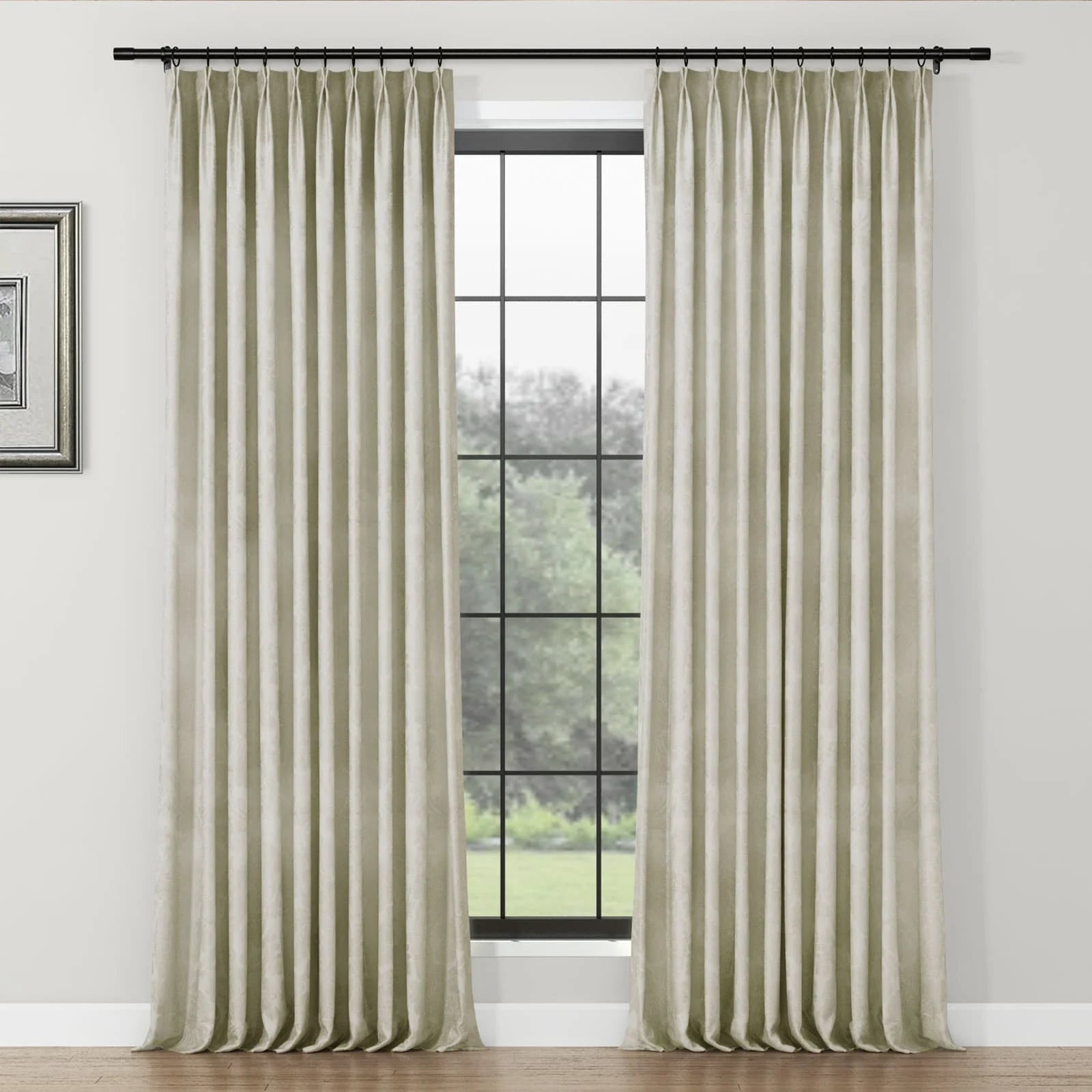Lydia Plants Jacquard Curtain Pleated - Elegant Floral Print Blackout Drapes for Living Room, Bedroom & Nursery - Home Decor Window Treatments for Privacy & Light Control
