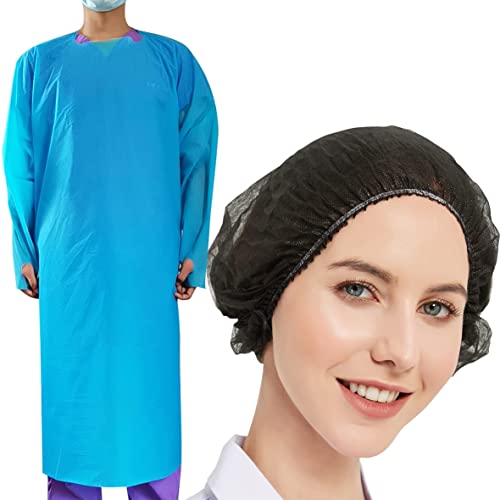 ProtectX 100-Pack Disposable Bouffant Hair Nets & Level 4 Isolation Gowns - 21