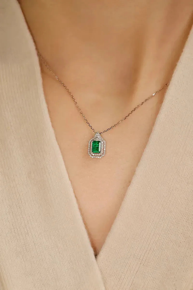 18K White Gold Diamond & Natural Emerald Necklace & Earrings Set for Women - Luxury Elegant Jewelry for Parties, Weddings & Special Occasions