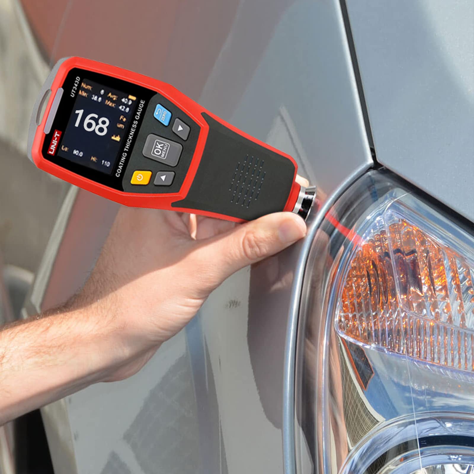 UT343D Upgraded Paint Thickness Gauge - Digital Coating Film Meter with Auto-Rotating Display & Visual Go/No-Go Indicator for Automotive Paint Correction, Precious Metal Testing | Perfect for Car Detailing, Jewelry Appraisal & Industrial Coating Inspection