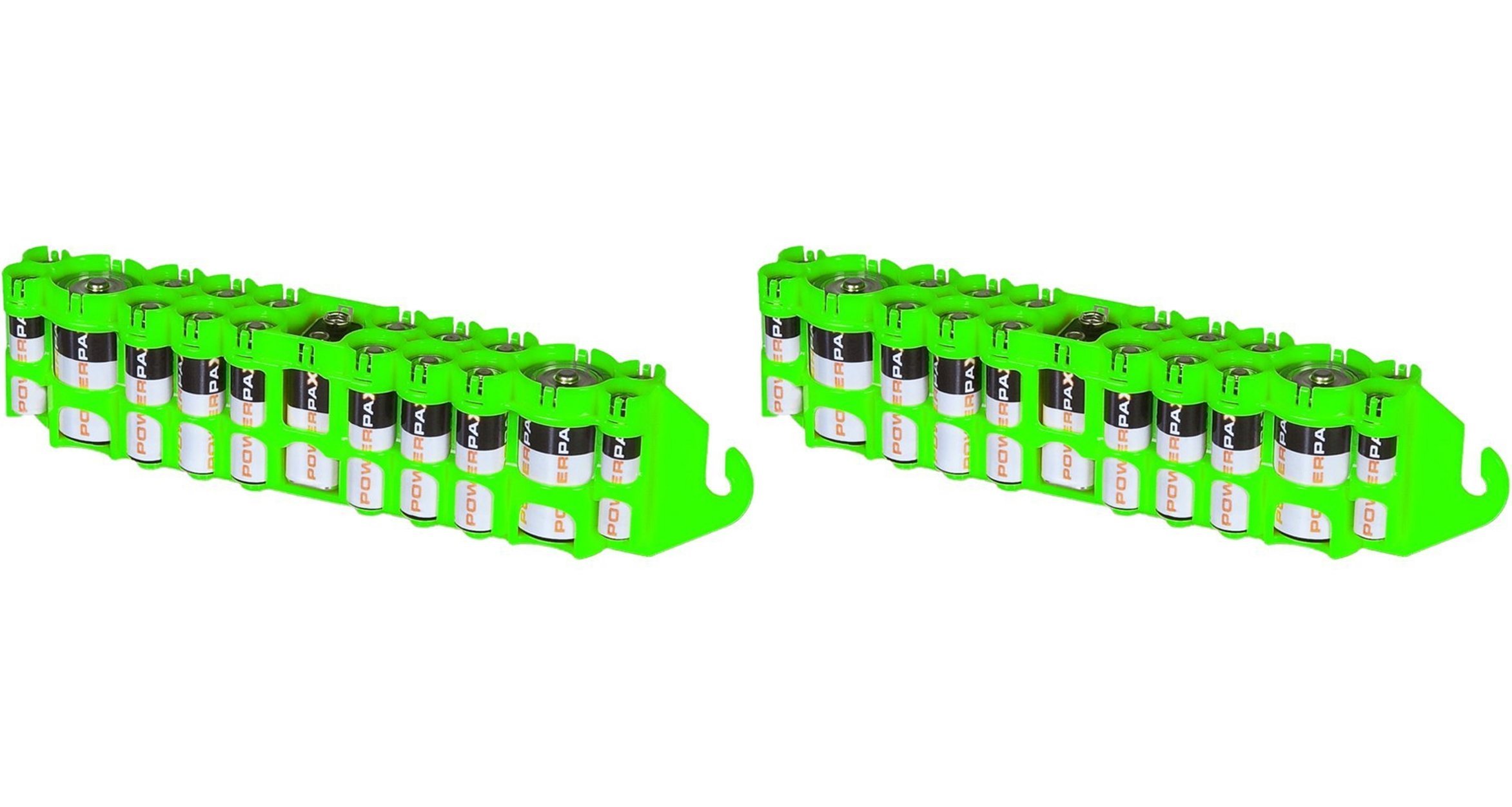 Storacell Powerpax Slim Line Battery Organizer - Glow in The Dark Moonshine (2 Pack) | Holds 12 AA, 4 AAA, 2 C, 1 9V Batteries | Perfect for Emergency Kits, Camping & Home Storage