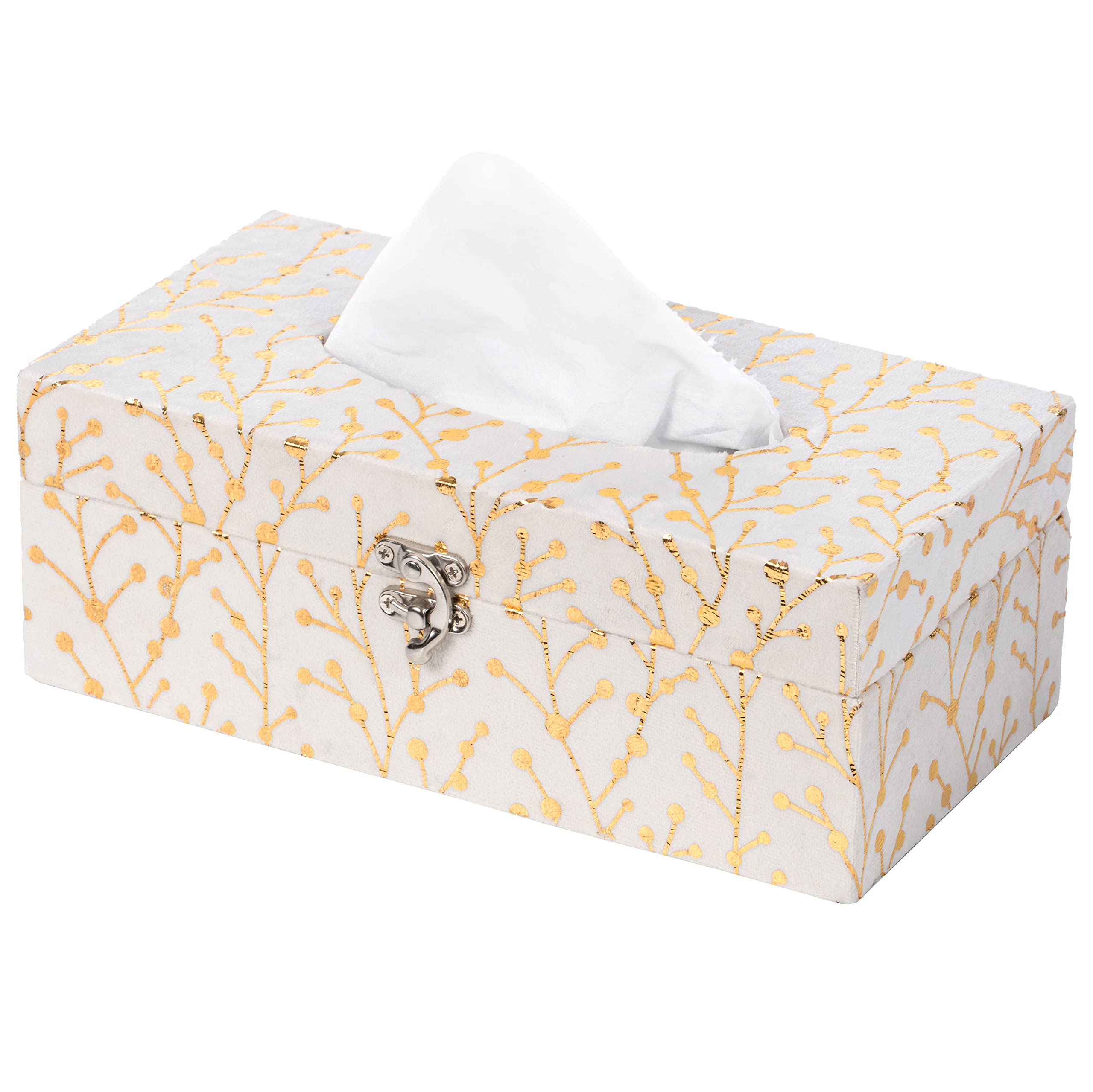 Modern White Velvet Rectangular Facial Tissue Box Cover - Elegant Home & Office Desk Organizer for Living Room, Bedroom, and Bathroom