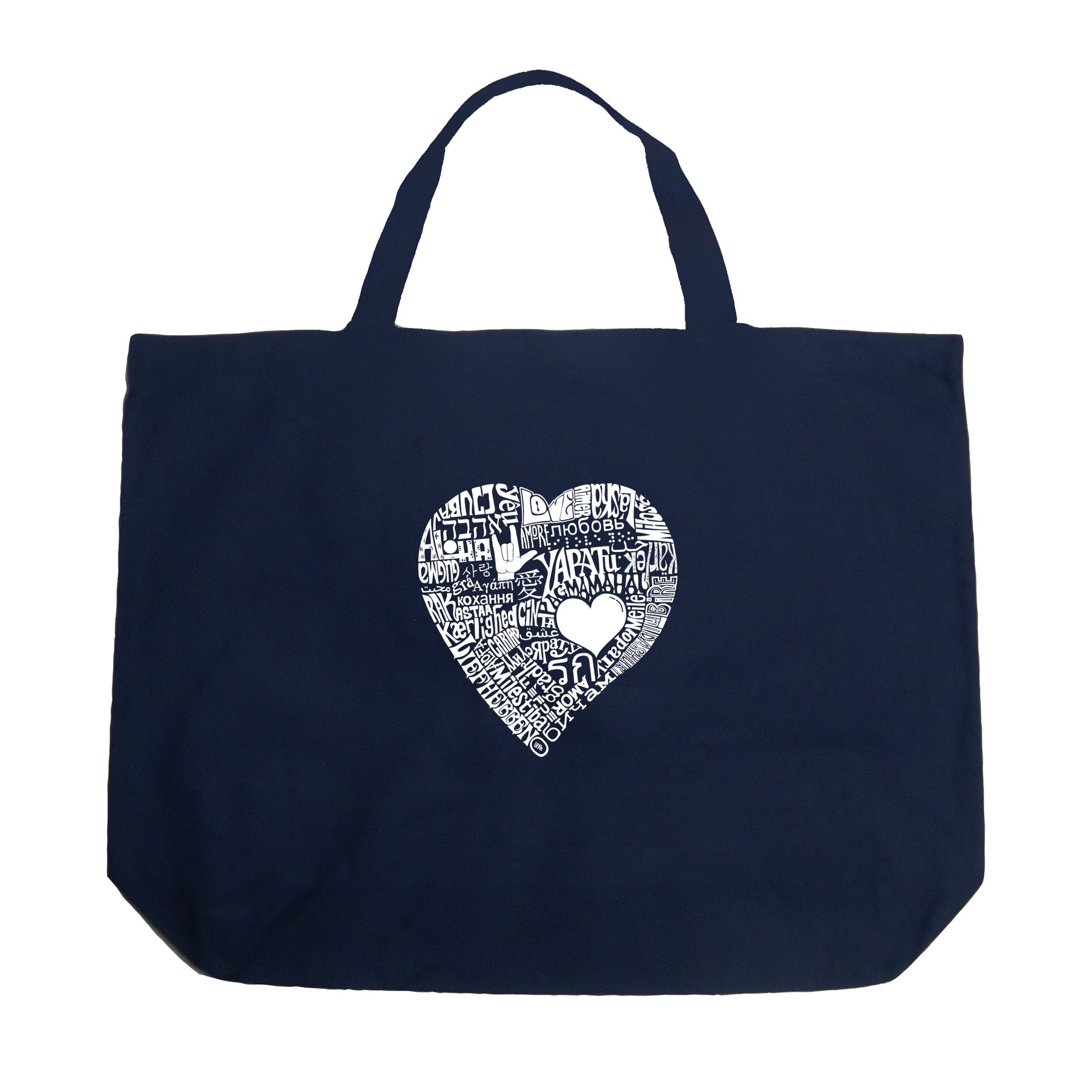 LA POP ART Word Art Large Tote Bag - Love in 44 Languages | Black Canvas Shopper Bag for Women | Perfect for Grocery Shopping, Beach Trips & Daily Use