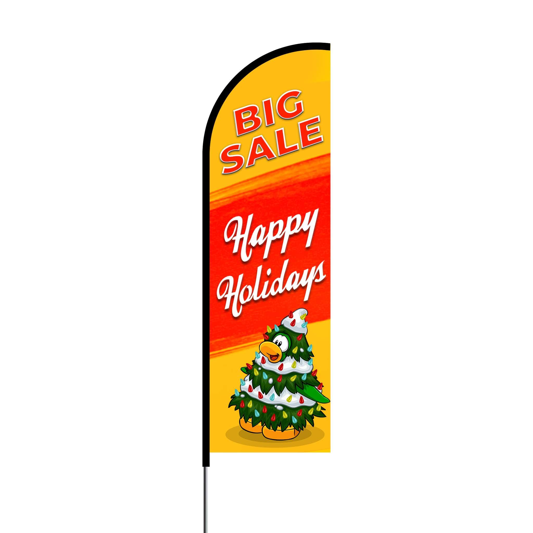 Happy Holidays Big Sale Feather Flag with Carbon Composite Pole Kit - 11ft Outdoor Advertising Banner for Retail Stores, Car Dealerships & Seasonal Promotions (FBAN-HHBS-01-KIT-11)
