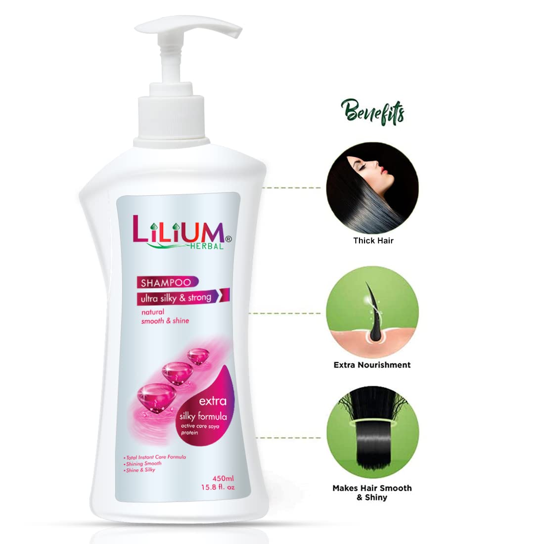 Lilium Herbal Ultra Silky & Strong Shampoo 450ml - Natural Hair Care for Shine & Strength - Perfect for Daily Use & Damaged Hair Repair