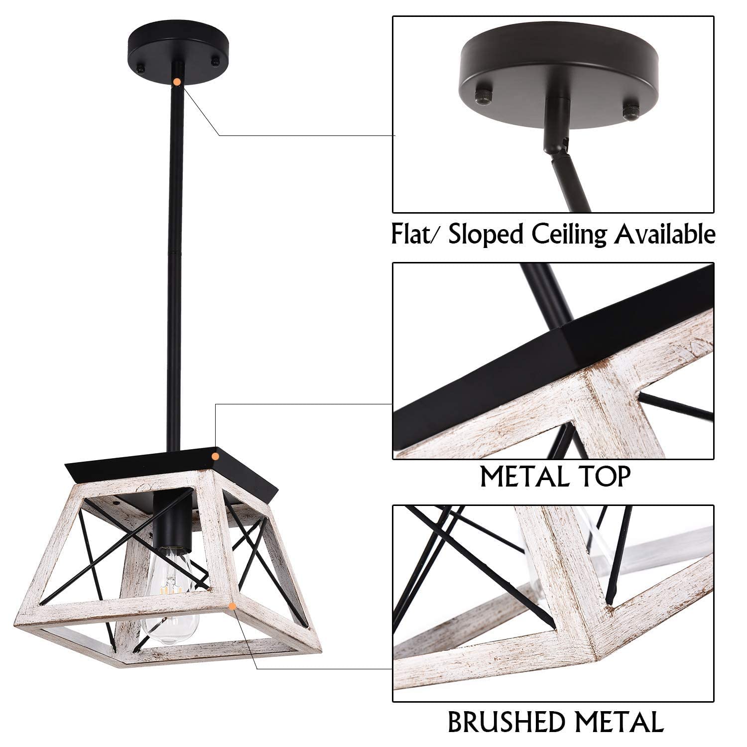 Luupyia Farmhouse Ceiling Light Fixture & Pendant Light - Vintage Rustic Industrial Style for Kitchen, Dining Room, Bedroom, Living Room, Porch - Easy to Install, Dimmable, Energy Efficient Lighting Solution