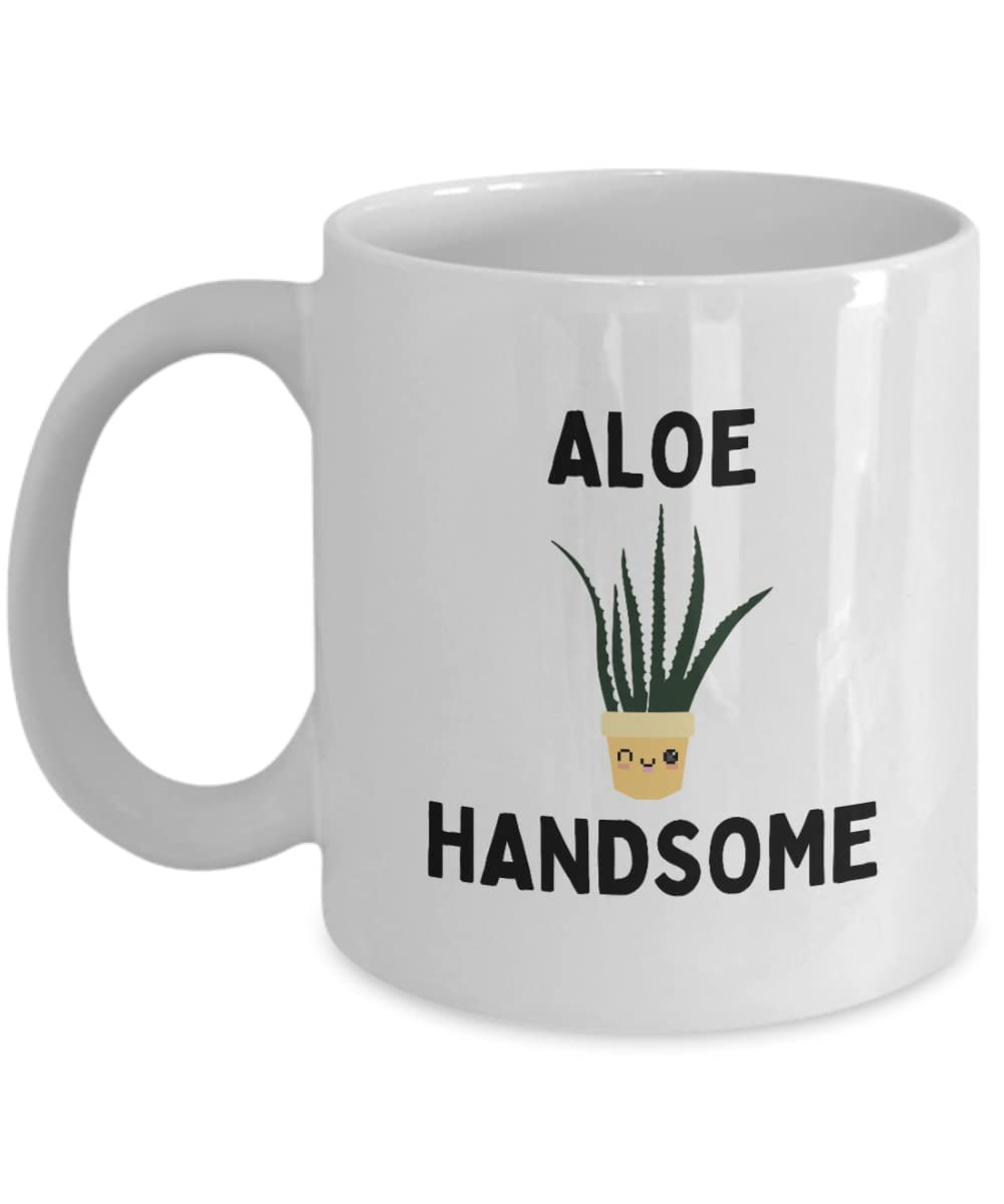 11oz White Aloe Handsome Mug - Ceramic Coffee & Tea Cup for Plant Lovers, Gardeners, Green Thumbs - Perfect Gift for Birthday, Thanksgiving & Friends - Funny Houseplant Collector Gift for Home & Office Use