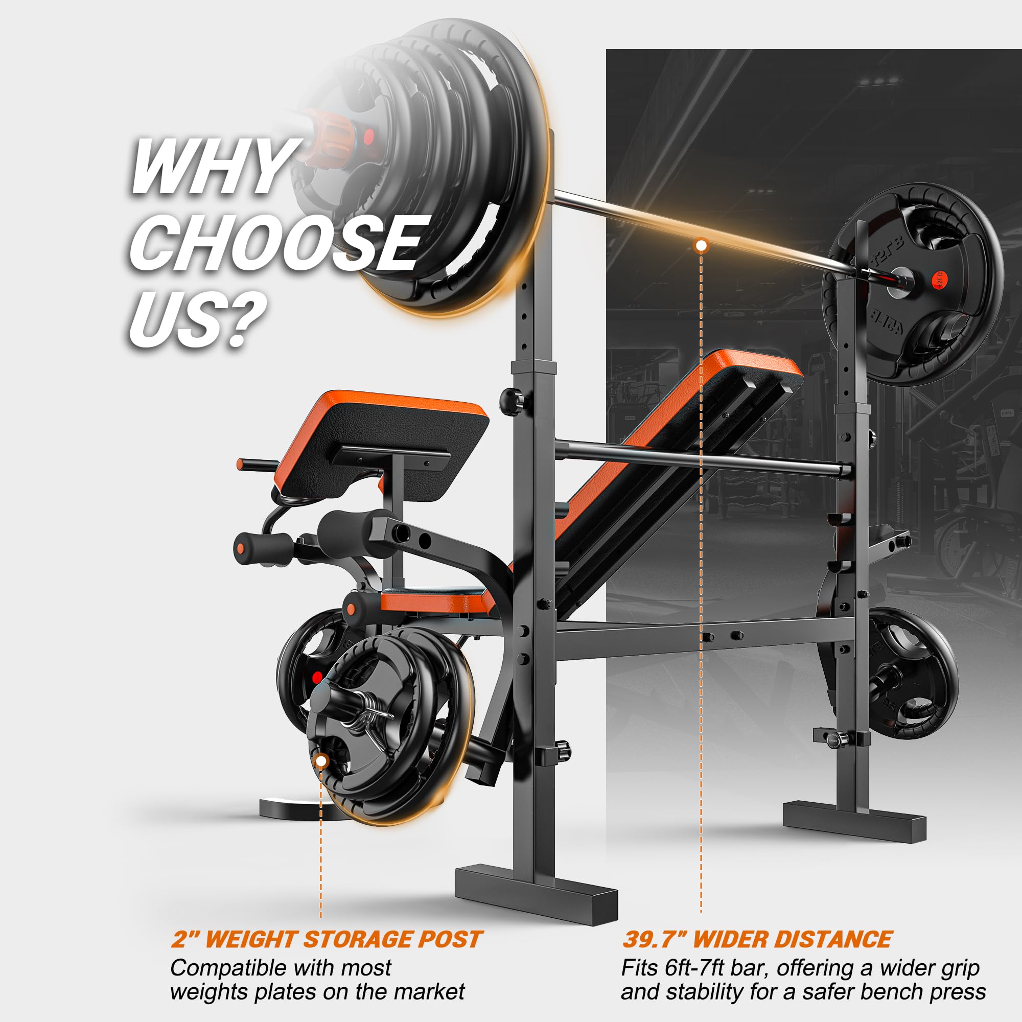 XDDIAS 770LBS Adjustable Weight Bench Set - 6-in-1 Olympic Home Gym Equipment with Leg Extension, Rack & Preacher Pad - Flat/Incline Bench Press for Strength Training - Perfect for Home Workouts & Weight Lifting Exercises