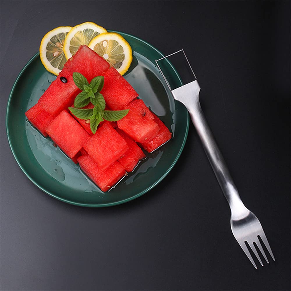 2-Pack Stainless Steel Watermelon Slicer & Fork - 2-in-1 Watermelon Cutting Tool for Summer BBQs, Family Parties, Camping & Outdoor Picnics - Easy Fruit Slicing Knife for Watermelons, Melons & Large Fruits