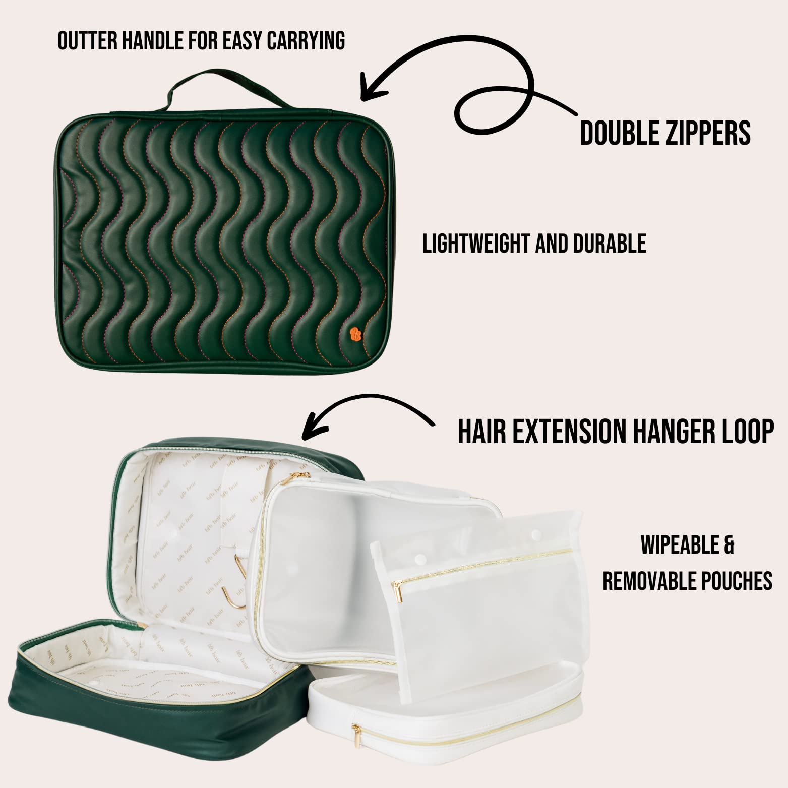 BFB Everywhere Hanging Toiletry Bag - Water-resistant Travel Cosmetic Organizer for Makeup, Shampoo & Full-Sized Toiletries (Green) | Perfect for Air Travel, Camping & Gym Essentials
