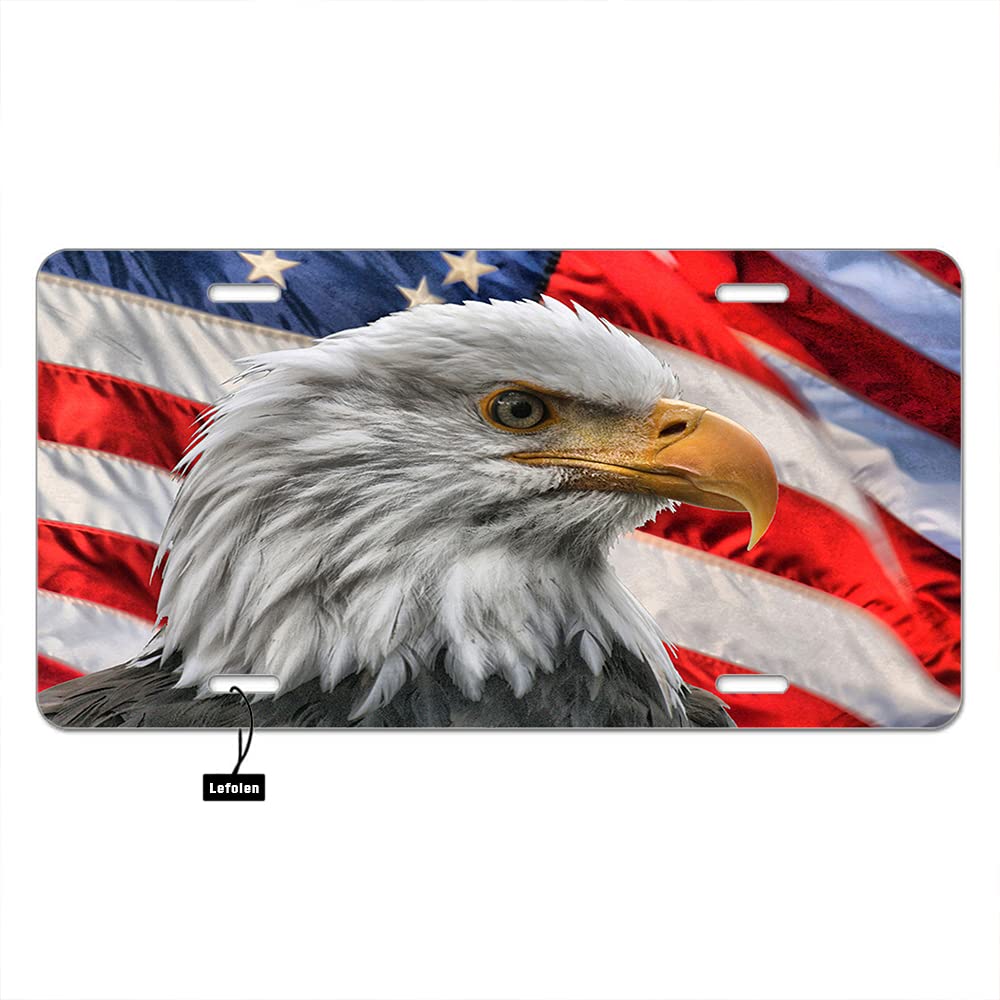 American Flag Bald Eagle Front License Plate - Patriotic USA Star & Stripes Car Tag - 6