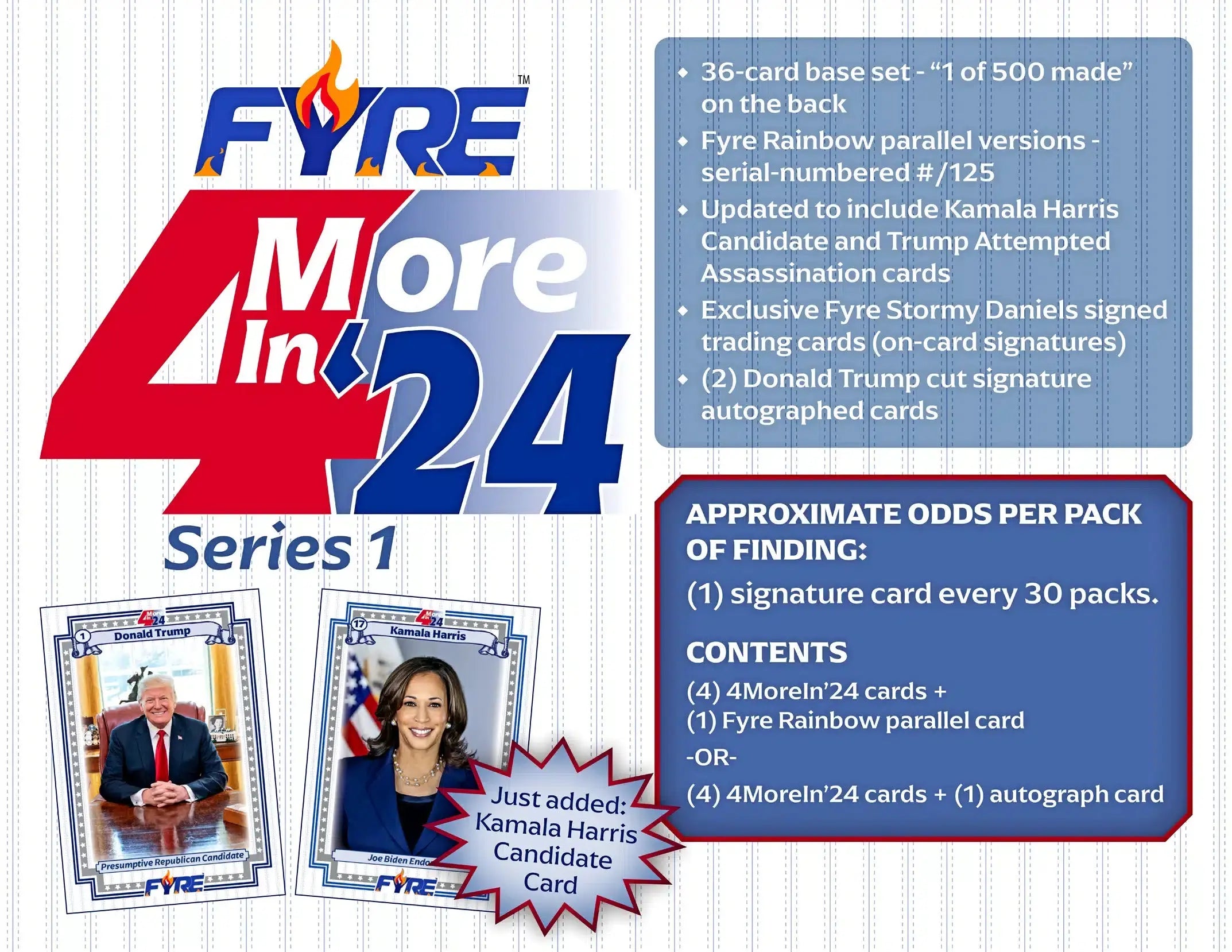 2024 FYRE 4 More Election Series 1 - 32 Pack Case of Collectible Trading Cards | Perfect for Political Memorabilia Collectors & Election Season Enthusiasts