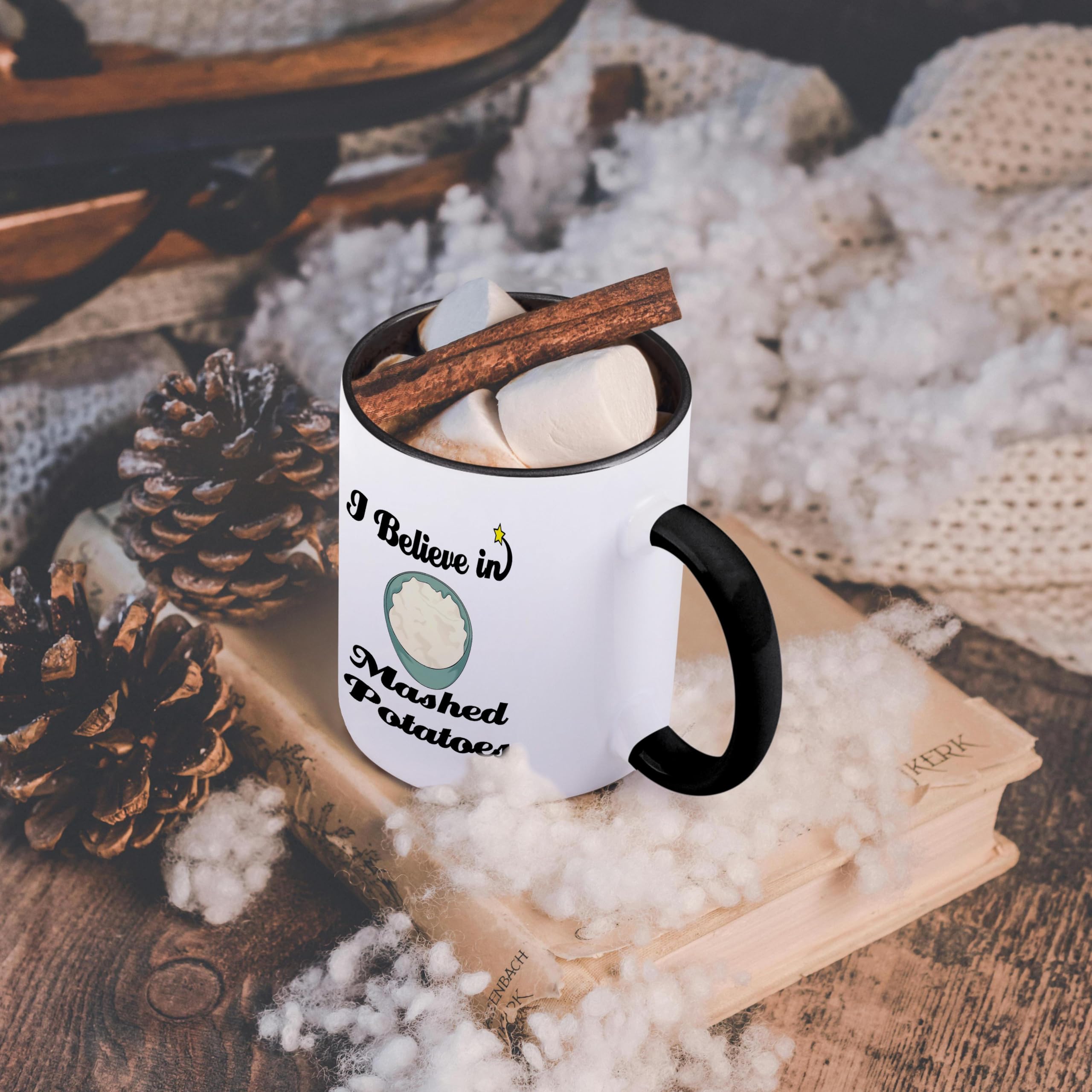 3dRose I Believe in Mashed Potatoes Two Tone Coffee Mug, 11 oz, Black/White - Perfect for Office, Home & Gift Giving