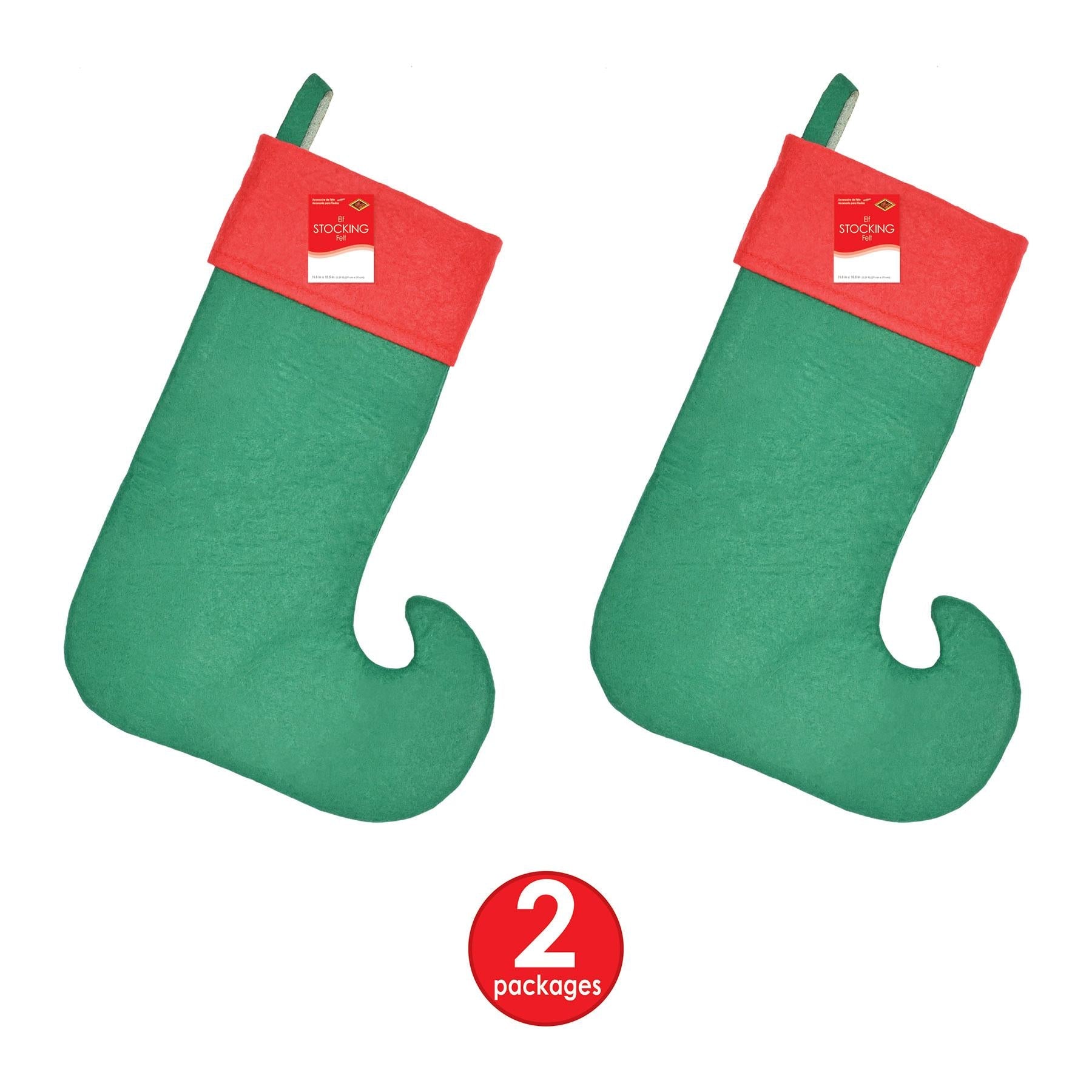 12 Pack Christmas Felt Elf Stockings - Holiday Decorations for Fireplace Mantel, Tree, and Festive Home Decor (Red & Green)