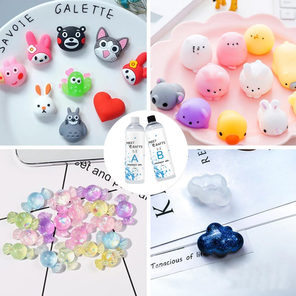 Meetcrafts 1:1 AB Squishy Resin Gel Kit - DIY Soft Liquid Silicone Rubber for Stress Relief Toys, Squeeze Sensory Fidget Toys for Kids & Adults - Perfect Gift for Anxiety Relief and Fun Crafting Projects
