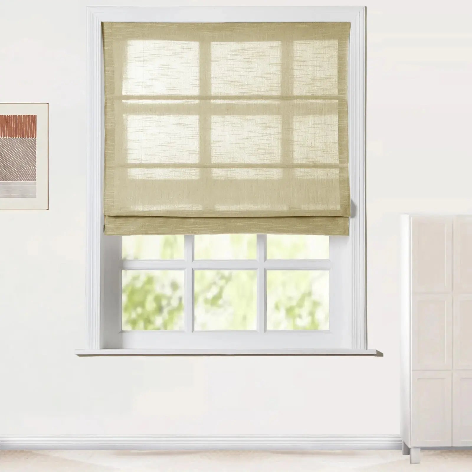 Jawara Linen Cotton Roman Shade Cordless - Blackout Window Treatment for Bedroom & Living Room