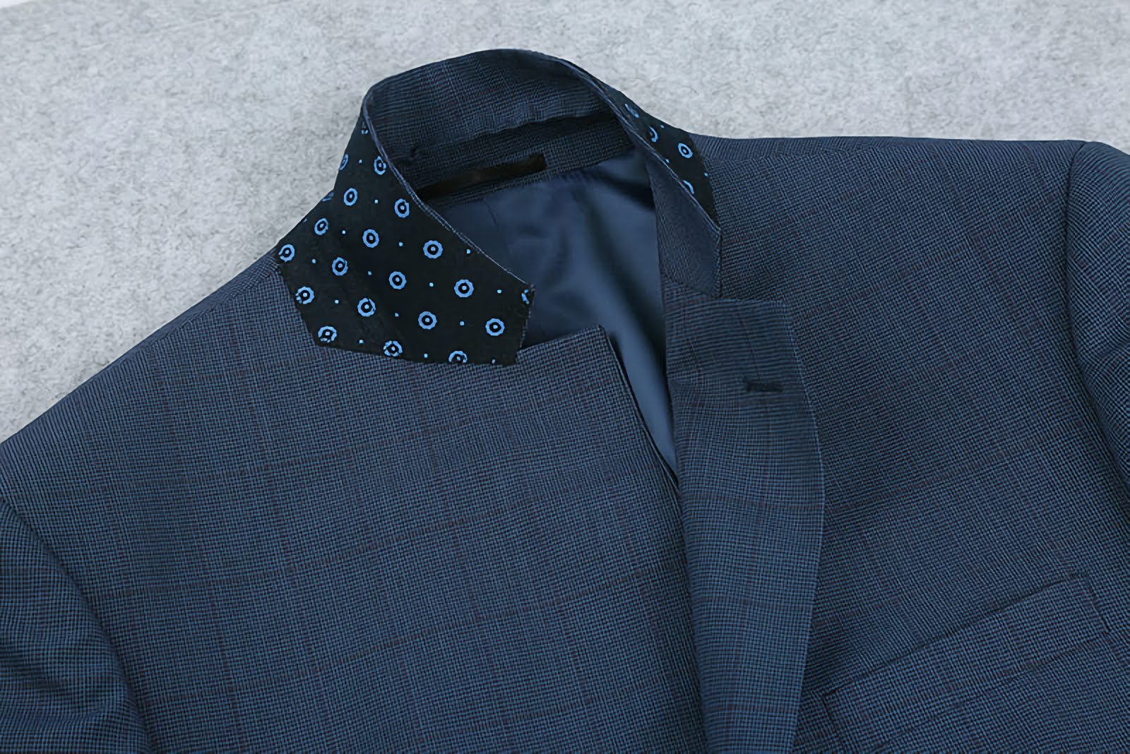 100% Wool Mini Check Pattern Regular Fit 2 Button Blue Blazer for Men | Office Wear, Business Casual & Formal Occasions