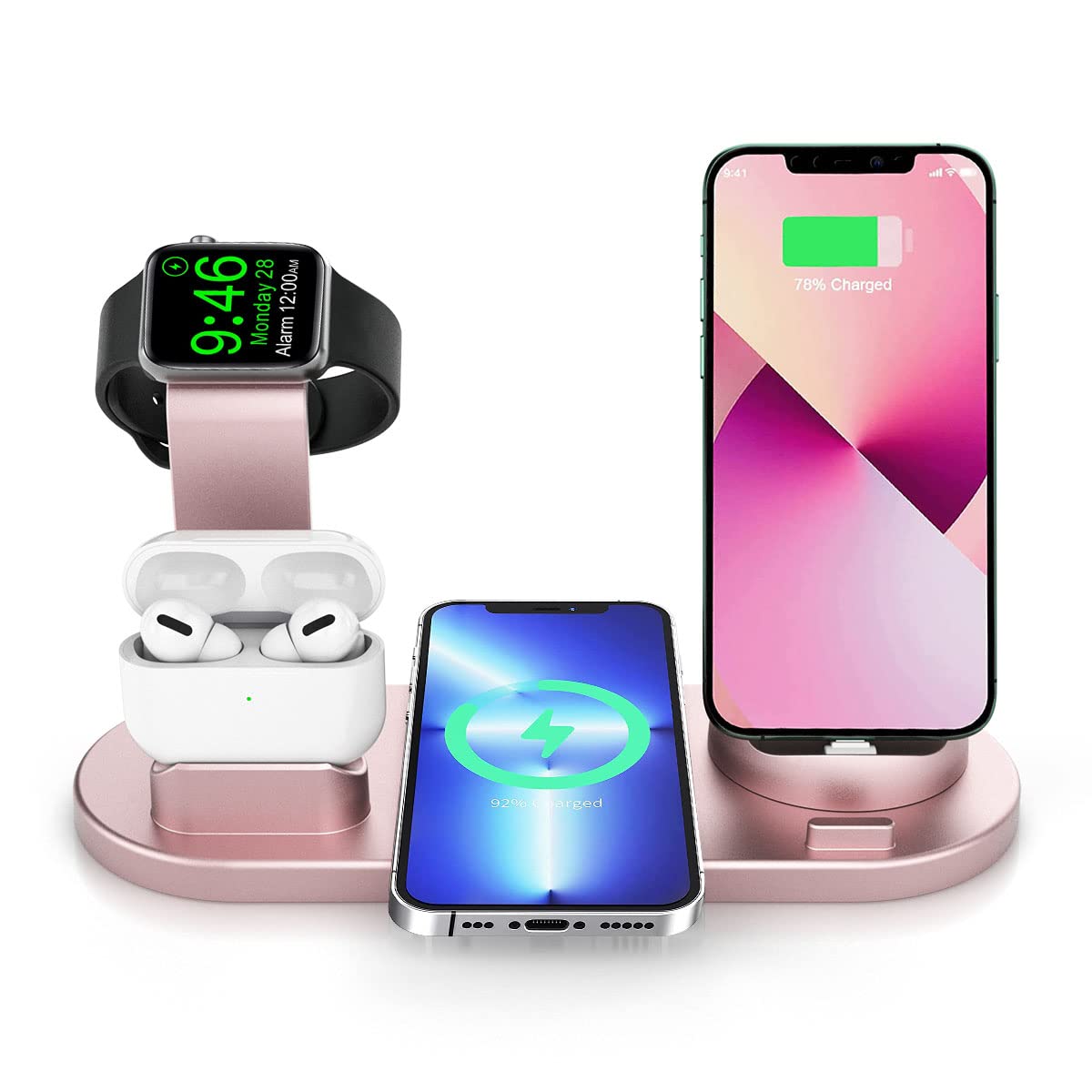 3-in-1 Wireless Charging Station for iPhone, Samsung & AirPods - Fast Qi-Certified Phone, Watch & Earbuds Charger Stand | Perfect for Bedside, Office & Travel Use